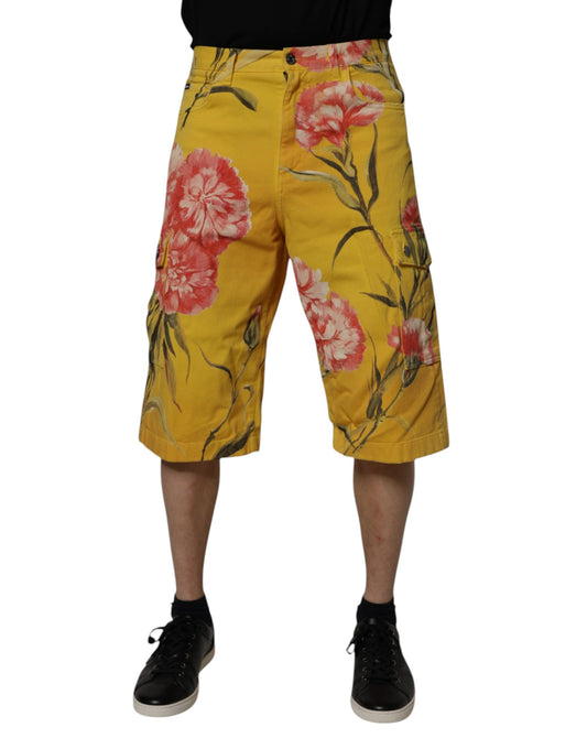 Dolce & Gabbana Yellow Floral Cargo Denim Men Bermuda Shorts Dolce & Gabbana