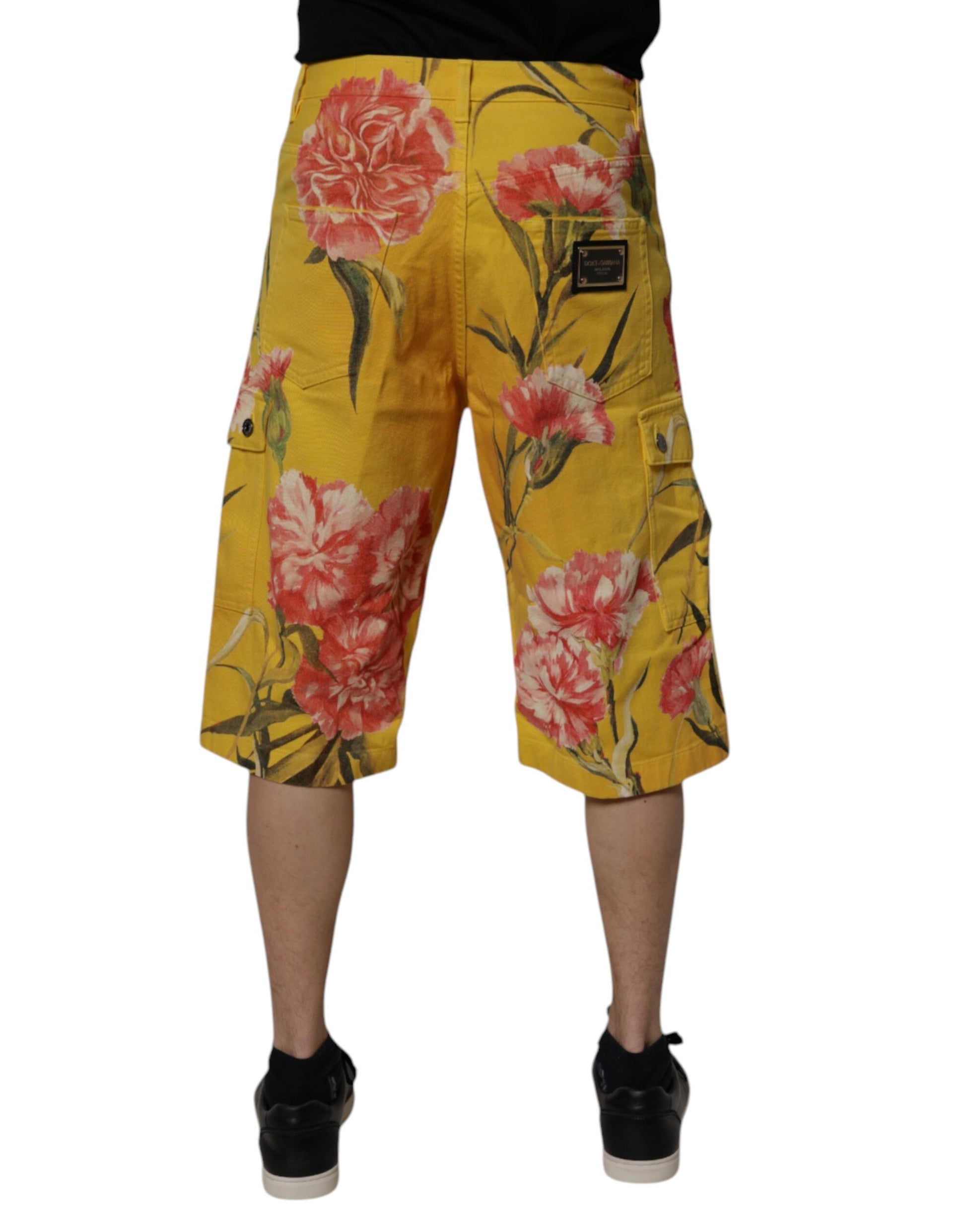 Dolce & Gabbana Yellow Floral Cargo Denim Men Bermuda Shorts Dolce & Gabbana
