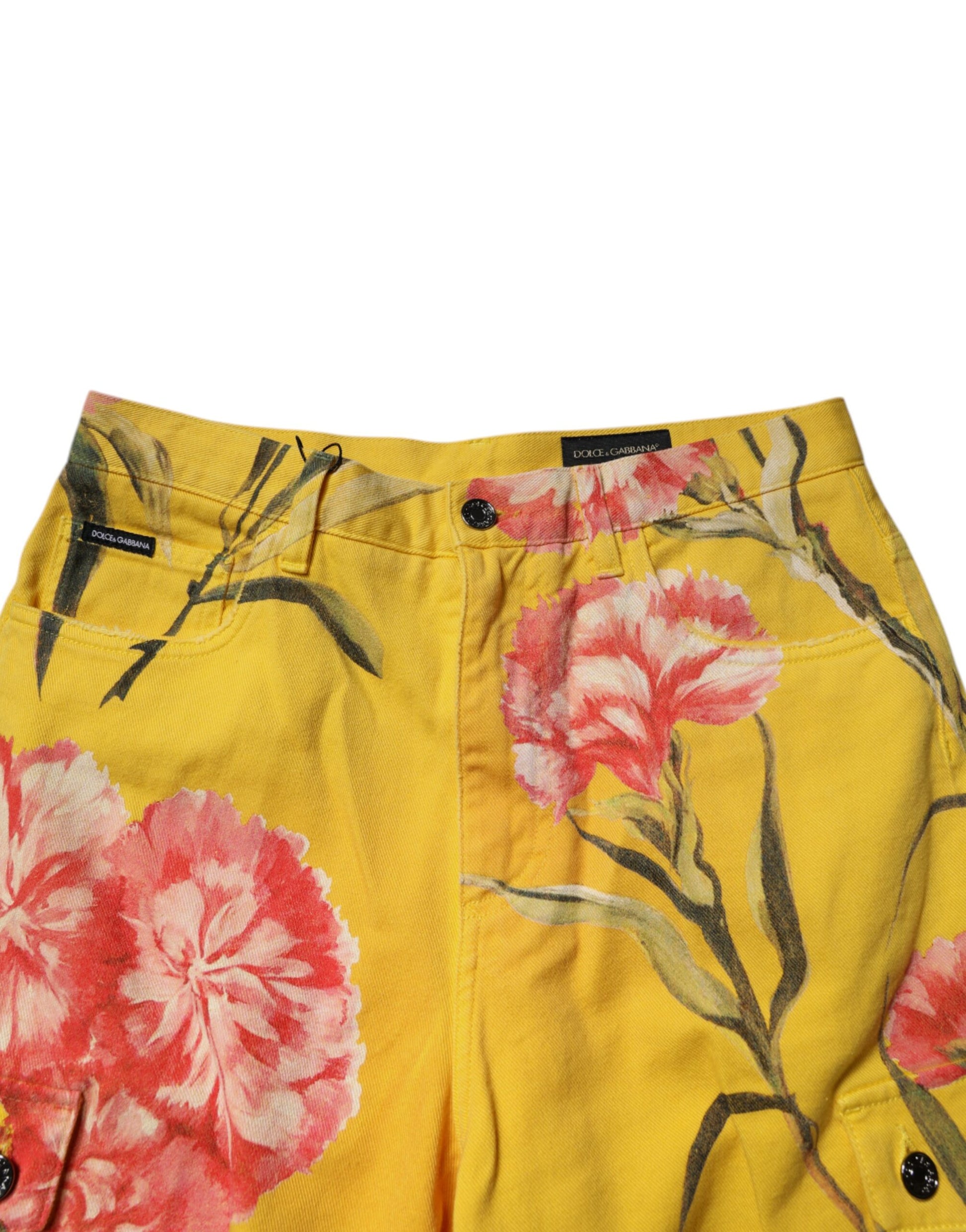 Dolce & Gabbana Yellow Floral Cargo Denim Men Bermuda Shorts Dolce & Gabbana