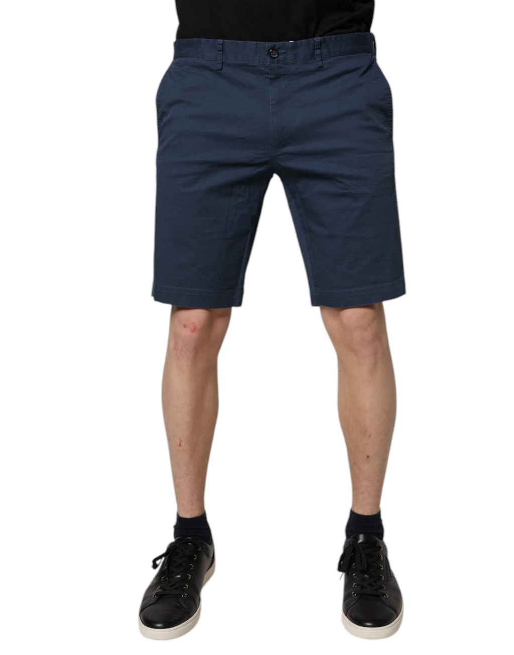 Blue cotton Dolce & Gabbana men's mid-waist Bermuda shorts with a relaxed fit and classic design.
