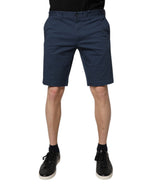 Blue cotton Dolce & Gabbana men's mid-waist Bermuda shorts with a relaxed fit and classic design.
