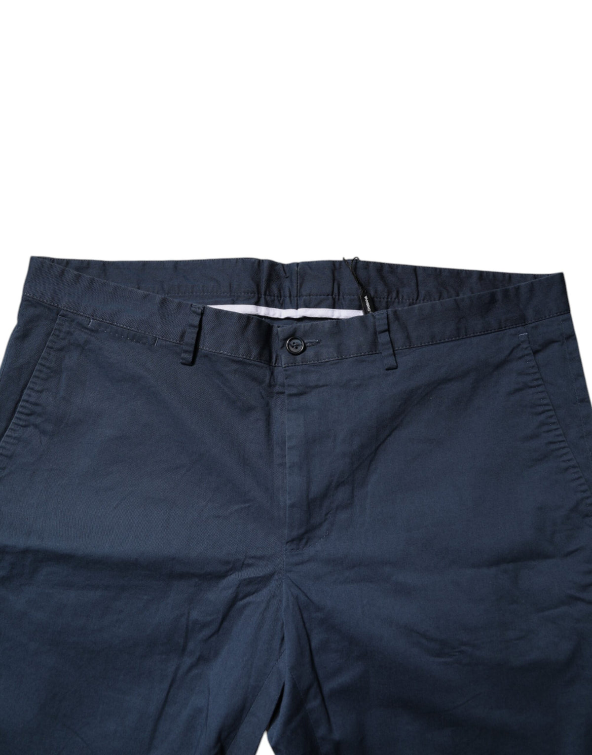 Dolce & Gabbana blue cotton mid-waist men's Bermuda shorts displayed flat with front pockets and stitching details.