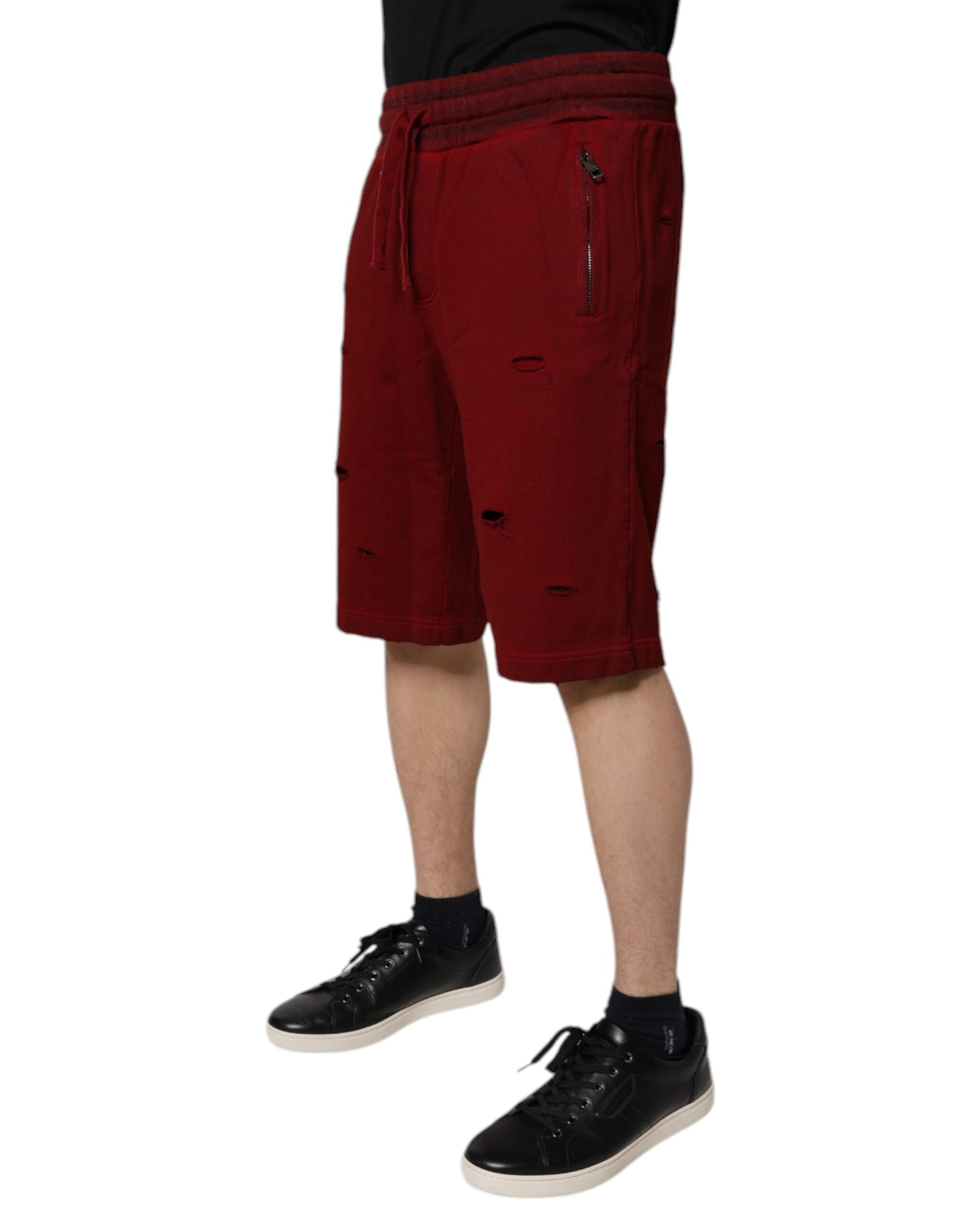 Dolce & Gabbana Maroon Rip Style Bermuda Sweatshorts Shorts Dolce & Gabbana