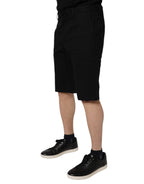 Dolce & Gabbana Black Cotton Stretch Mid Waist Bermuda Shorts - Eljoys Fashion 