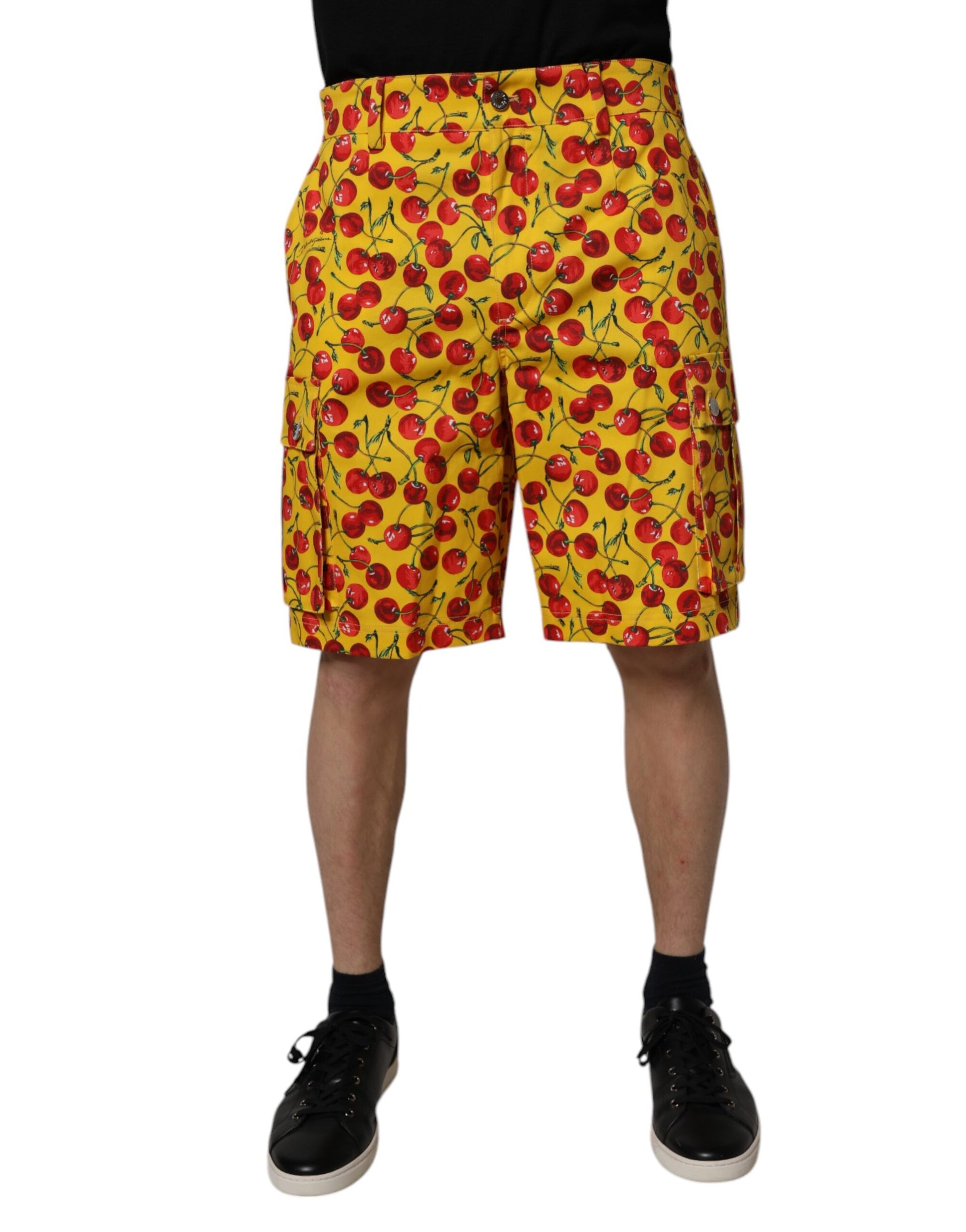 Dolce & Gabbana Yellow Cherry Print Cotton Men Bermuda Shorts Dolce & Gabbana