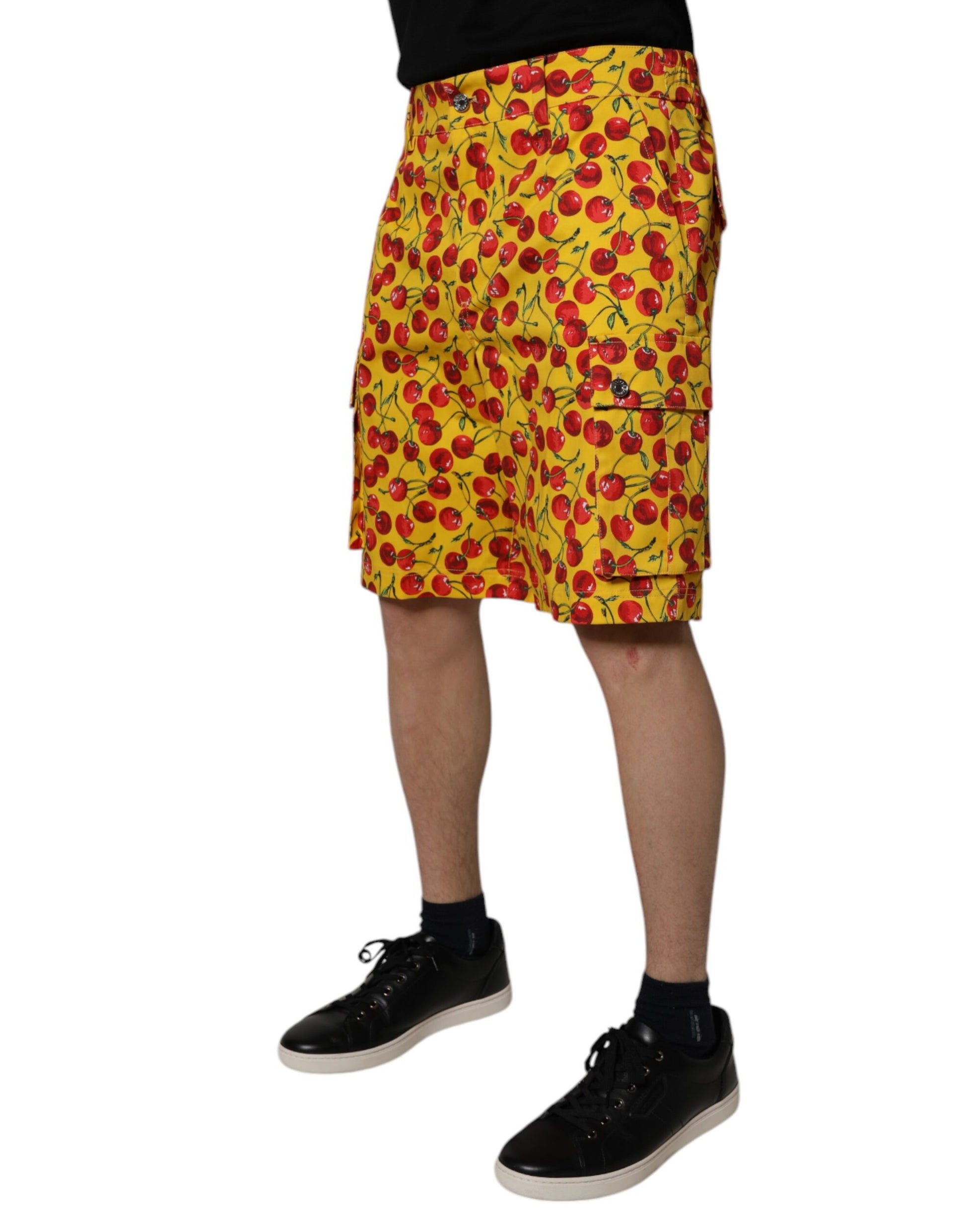 Dolce & Gabbana Yellow Cherry Print Cotton Men Bermuda Shorts Dolce & Gabbana