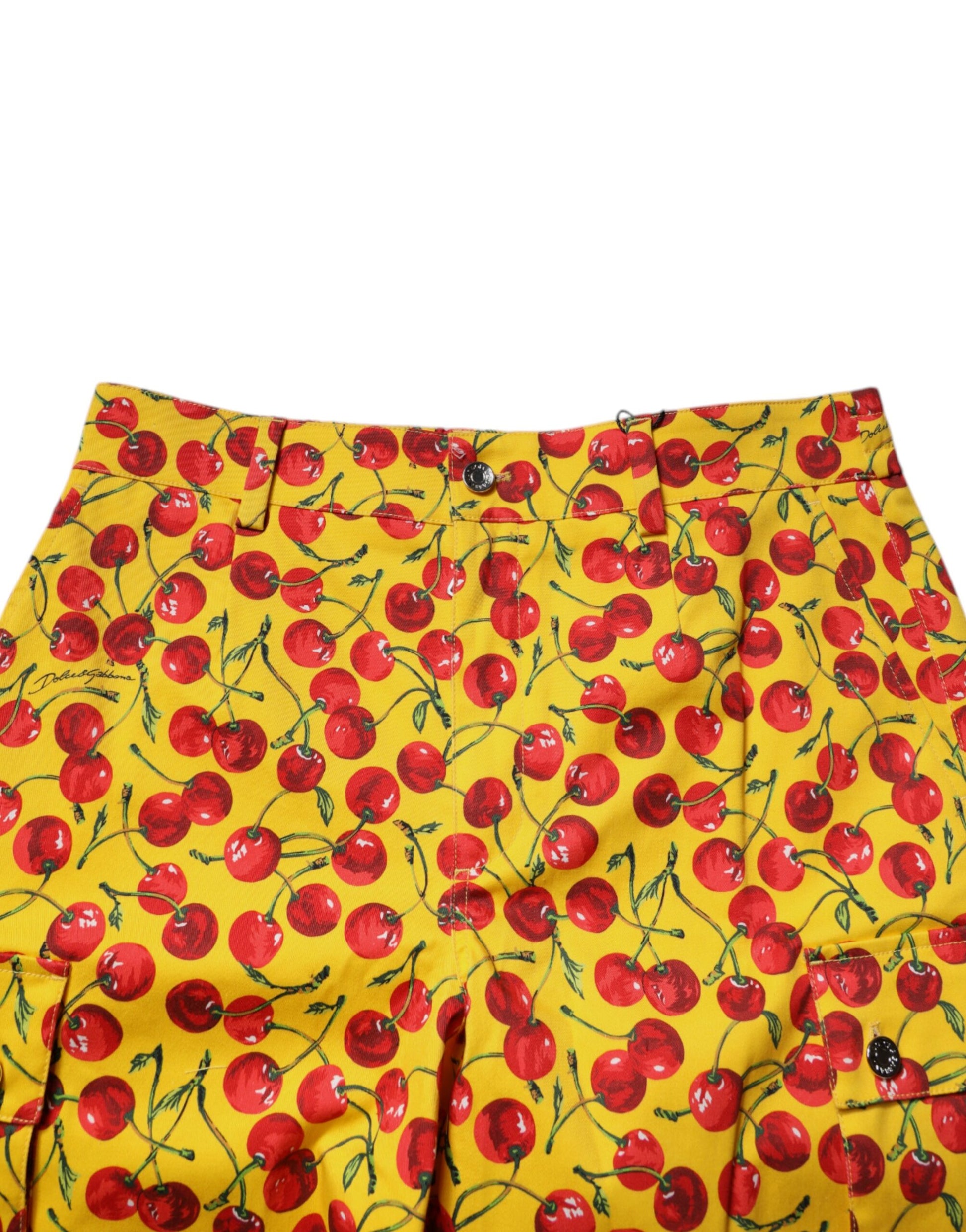 Dolce & Gabbana Yellow Cherry Print Cotton Men Bermuda Shorts Dolce & Gabbana