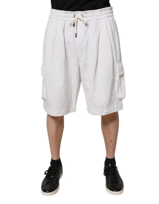 Dolce & Gabbana White Cotton Cargo Bermuda Sweatshorts Shorts Dolce & Gabbana