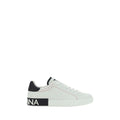 Dolce & Gabbana white calf leather Bos Taurus low top sneakers with laces and stylish design.