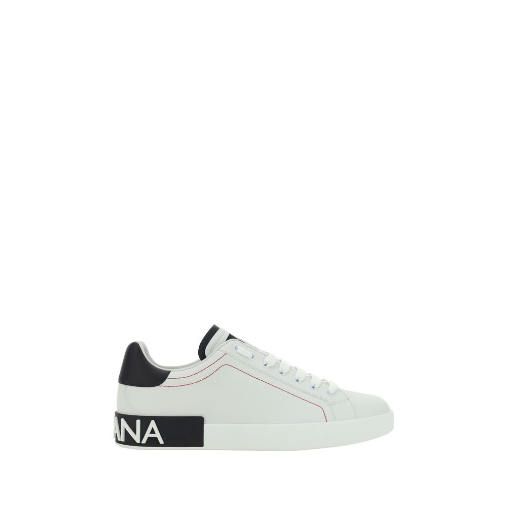 Dolce & Gabbana white calf leather Bos Taurus low top sneakers with laces and stylish design.