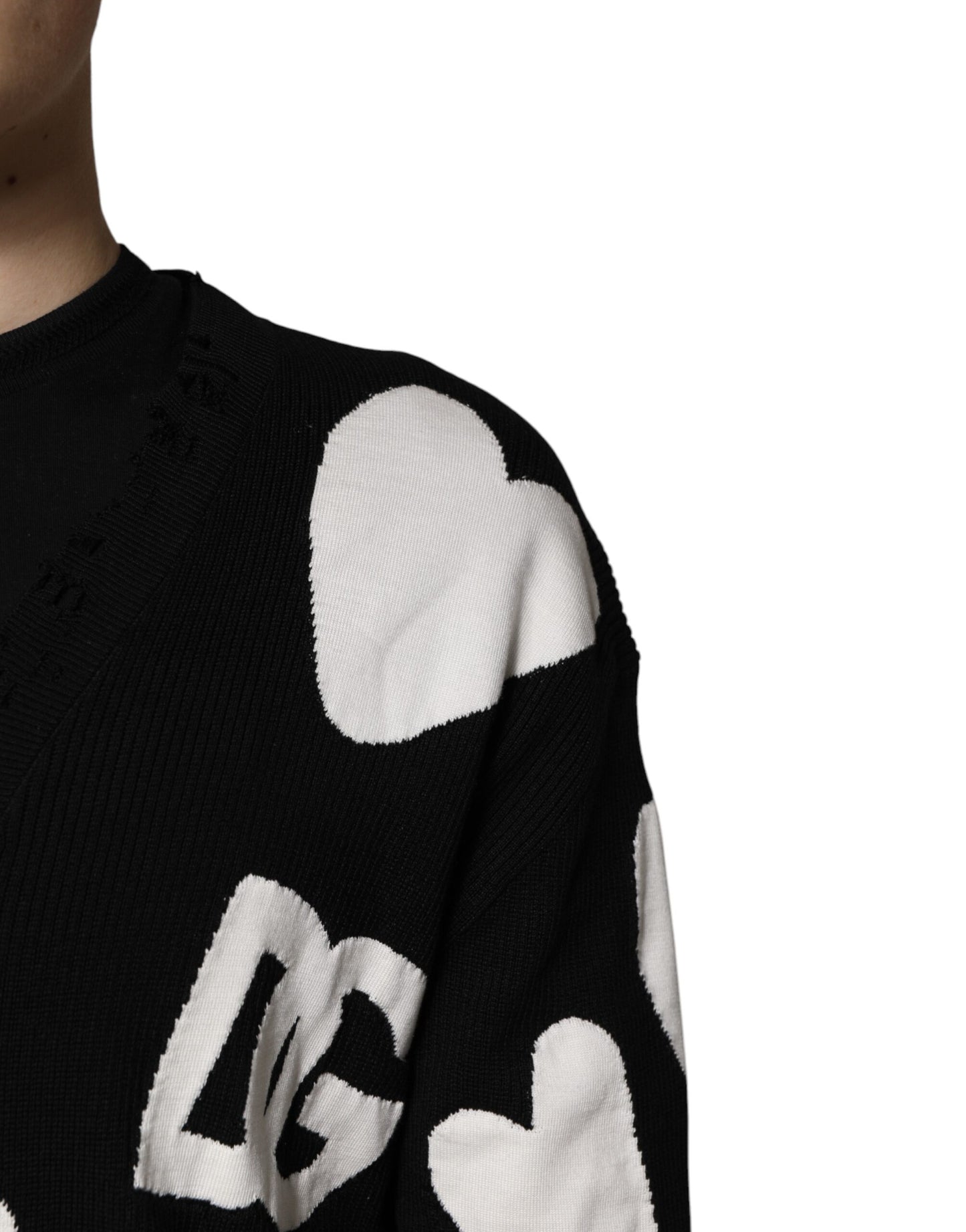 Dolce & Gabbana Black Hearts Silk Crew Neck Pullover Sweater Dolce & Gabbana