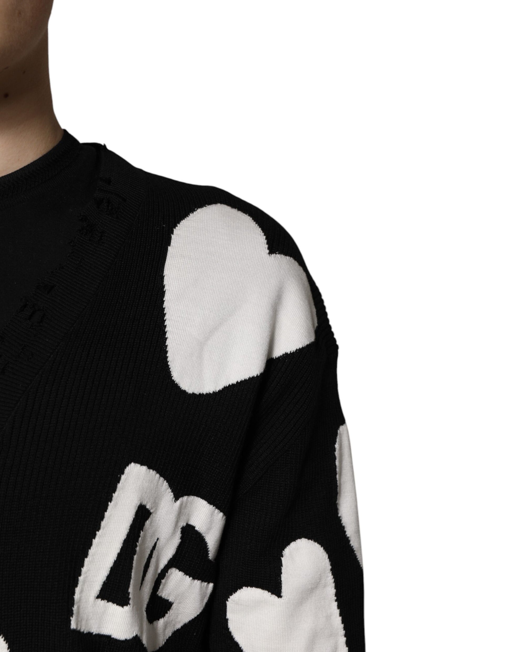 Dolce & Gabbana Black Hearts Silk Crew Neck Pullover Sweater Dolce & Gabbana