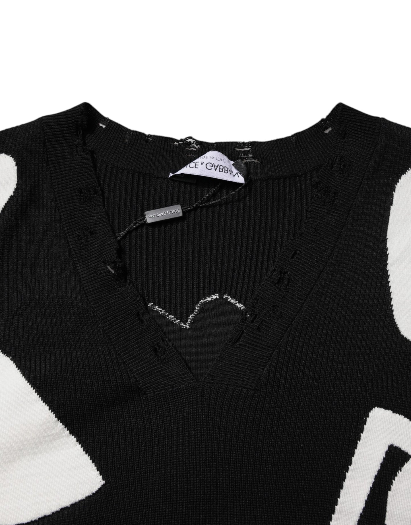 Dolce & Gabbana Black Hearts Silk Crew Neck Pullover Sweater Dolce & Gabbana