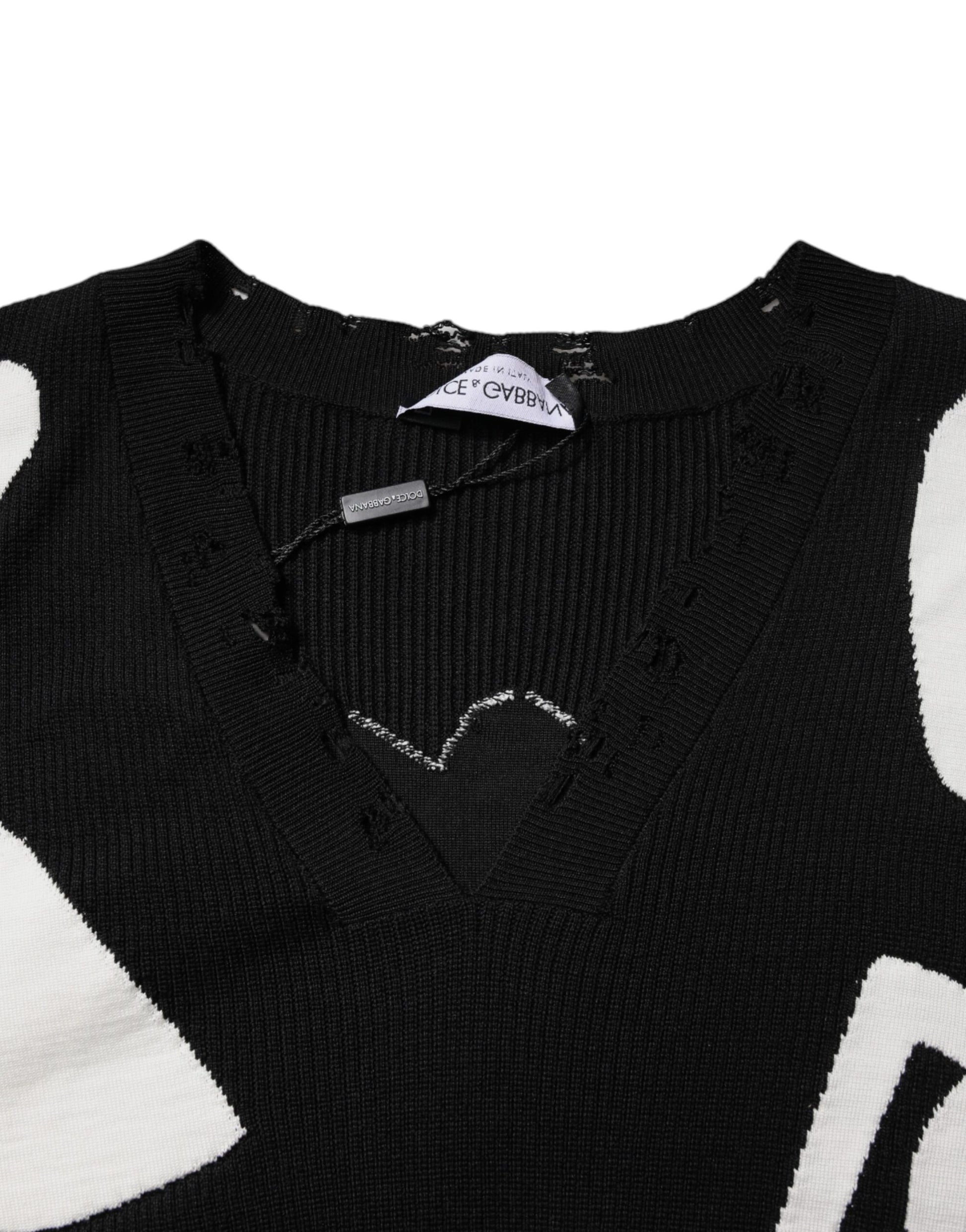 Dolce & Gabbana Black Hearts Silk Crew Neck Pullover Sweater Dolce & Gabbana