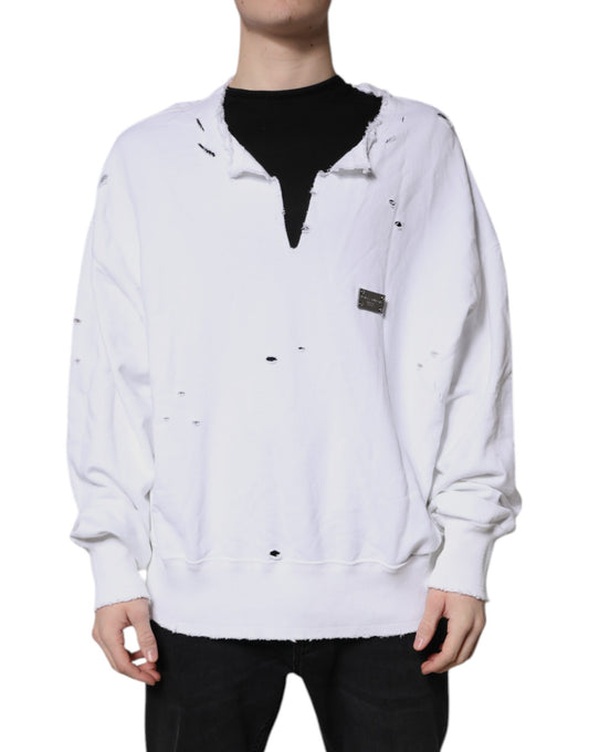 Dolce & Gabbana White Cotton Men Pullover Sweatshirt Sweater Dolce & Gabbana