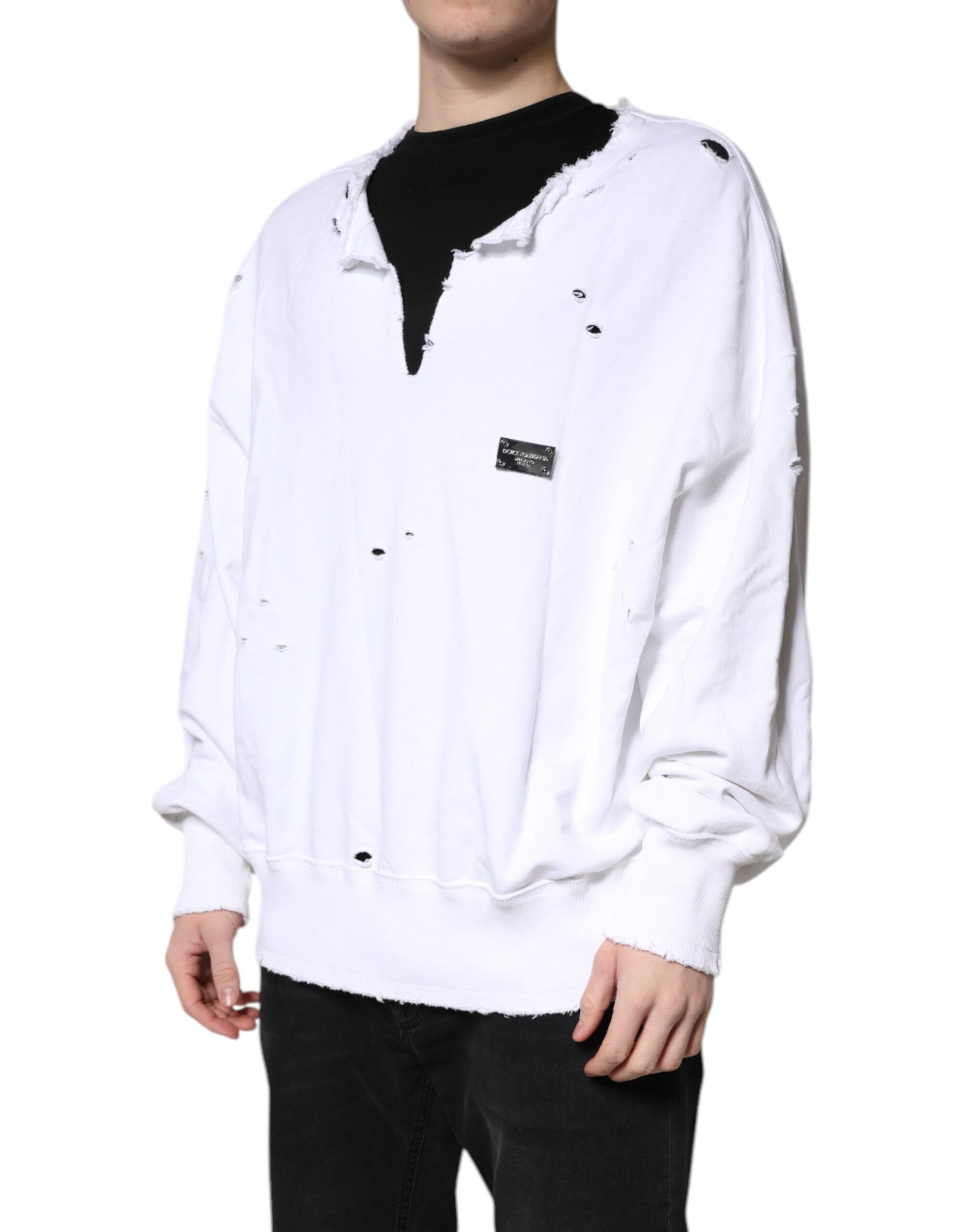 Dolce & Gabbana White Cotton Men Pullover Sweatshirt Sweater Dolce & Gabbana