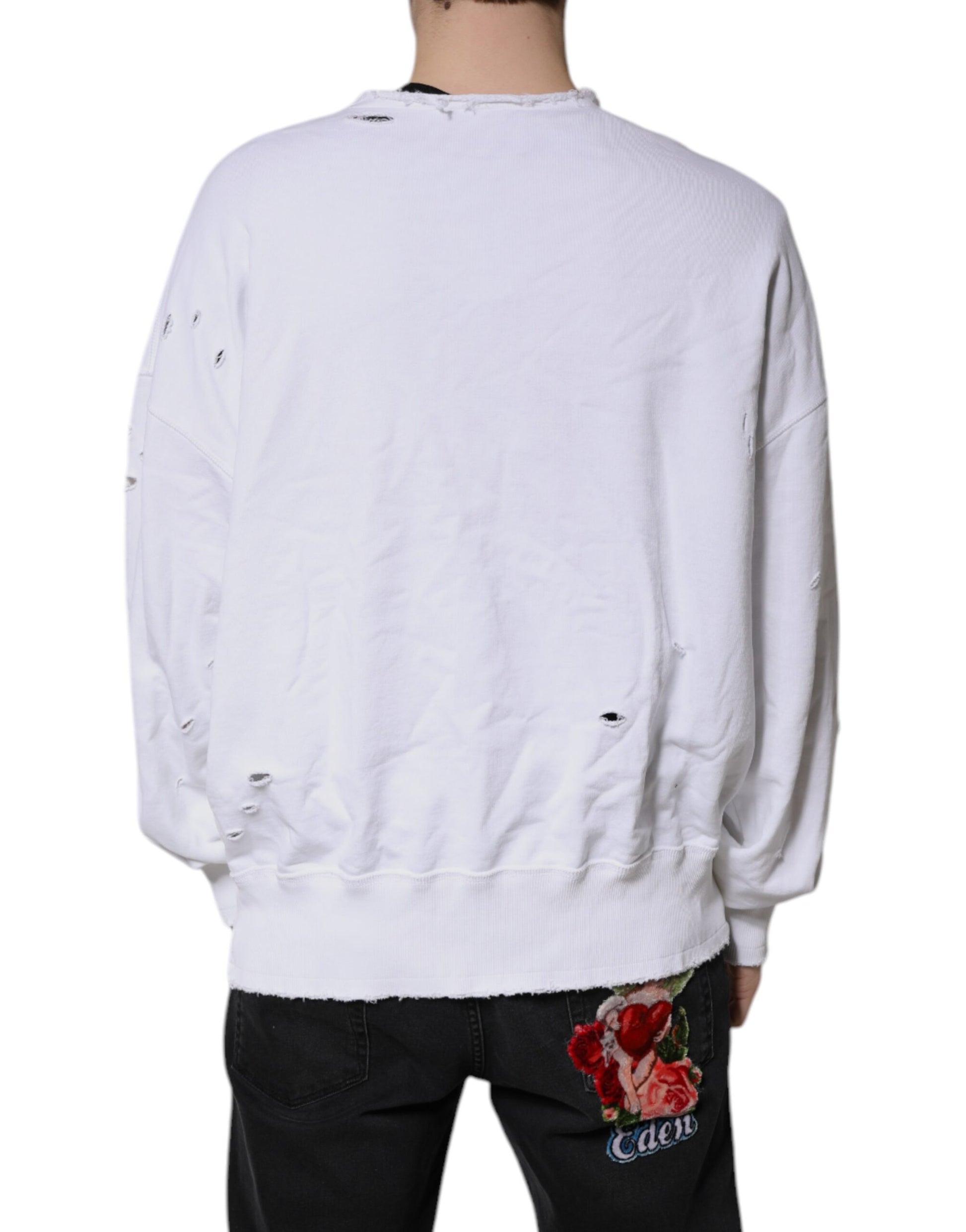Dolce & Gabbana White Cotton Men Pullover Sweatshirt Sweater Dolce & Gabbana
