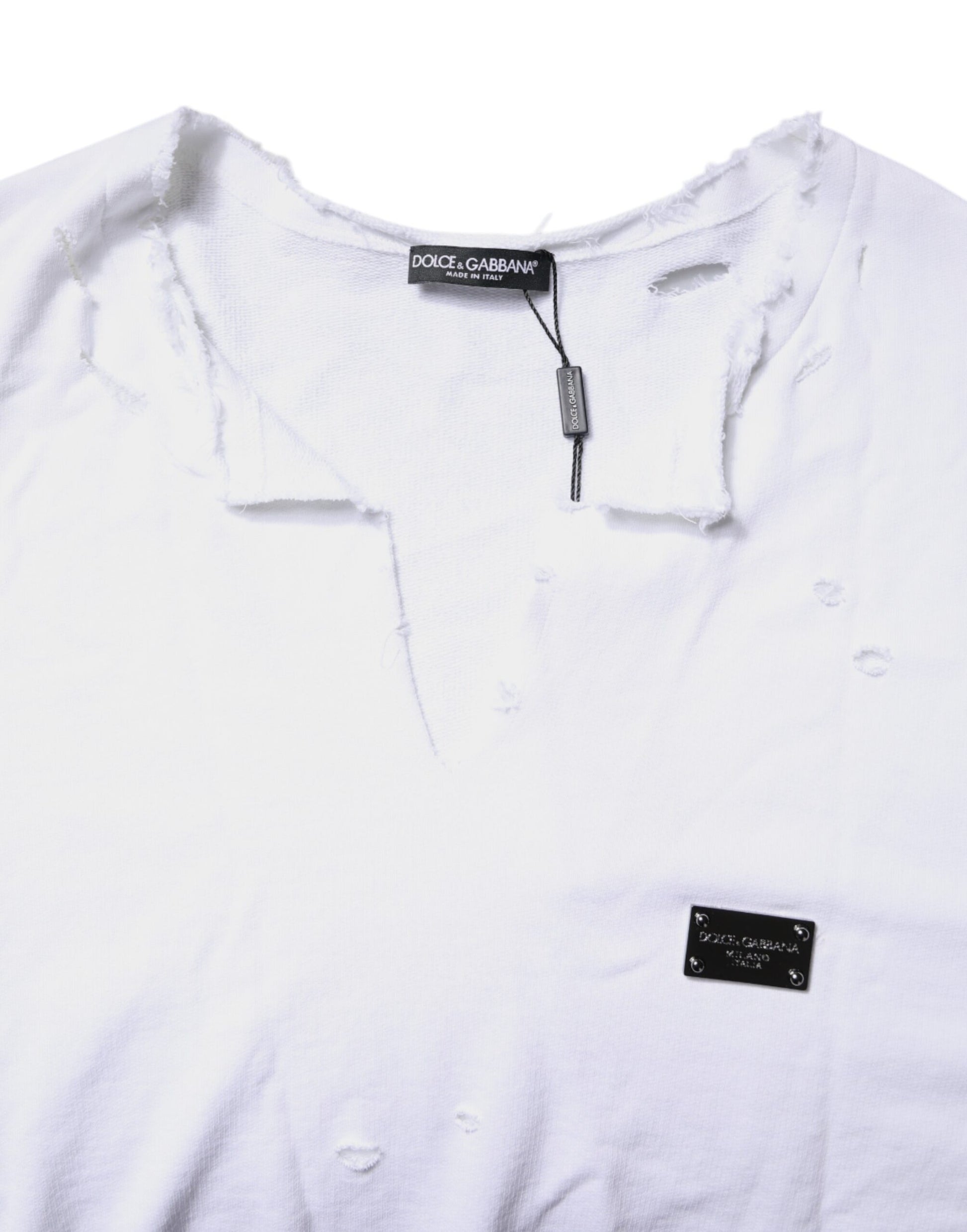 Dolce & Gabbana White Cotton Men Pullover Sweatshirt Sweater Dolce & Gabbana