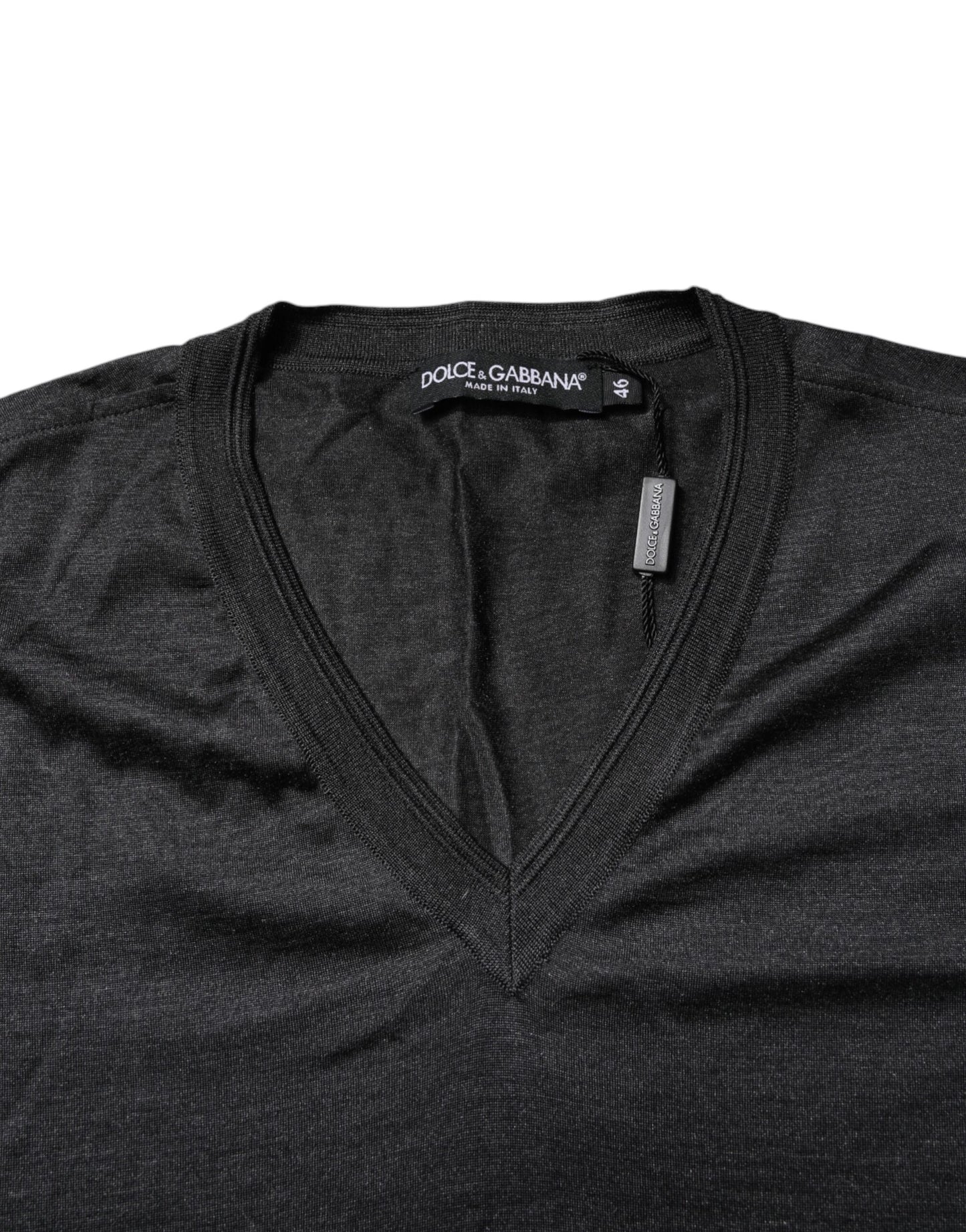 Dolce & Gabbana Dark Gray Silk V-neck Short Sleeves T-shirt Dolce & Gabbana