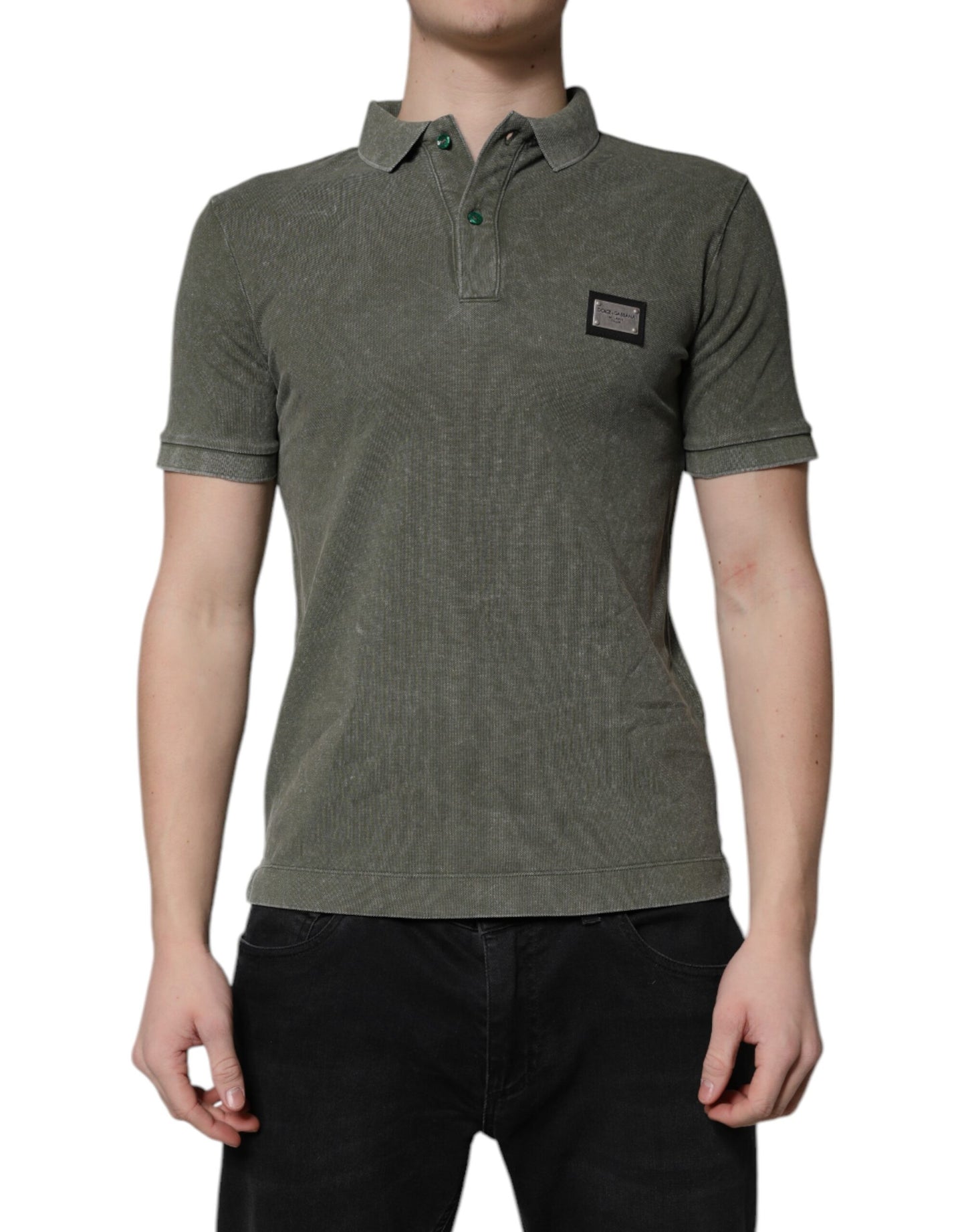 Dolce & Gabbana Army Green Logo Plaque Cotton Polo Shirt T-shirt Dolce & Gabbana