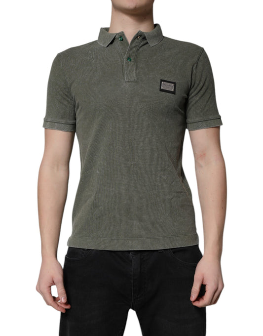 Dolce & Gabbana Army Green Logo Plaque Cotton Polo Shirt T-shirt Dolce & Gabbana