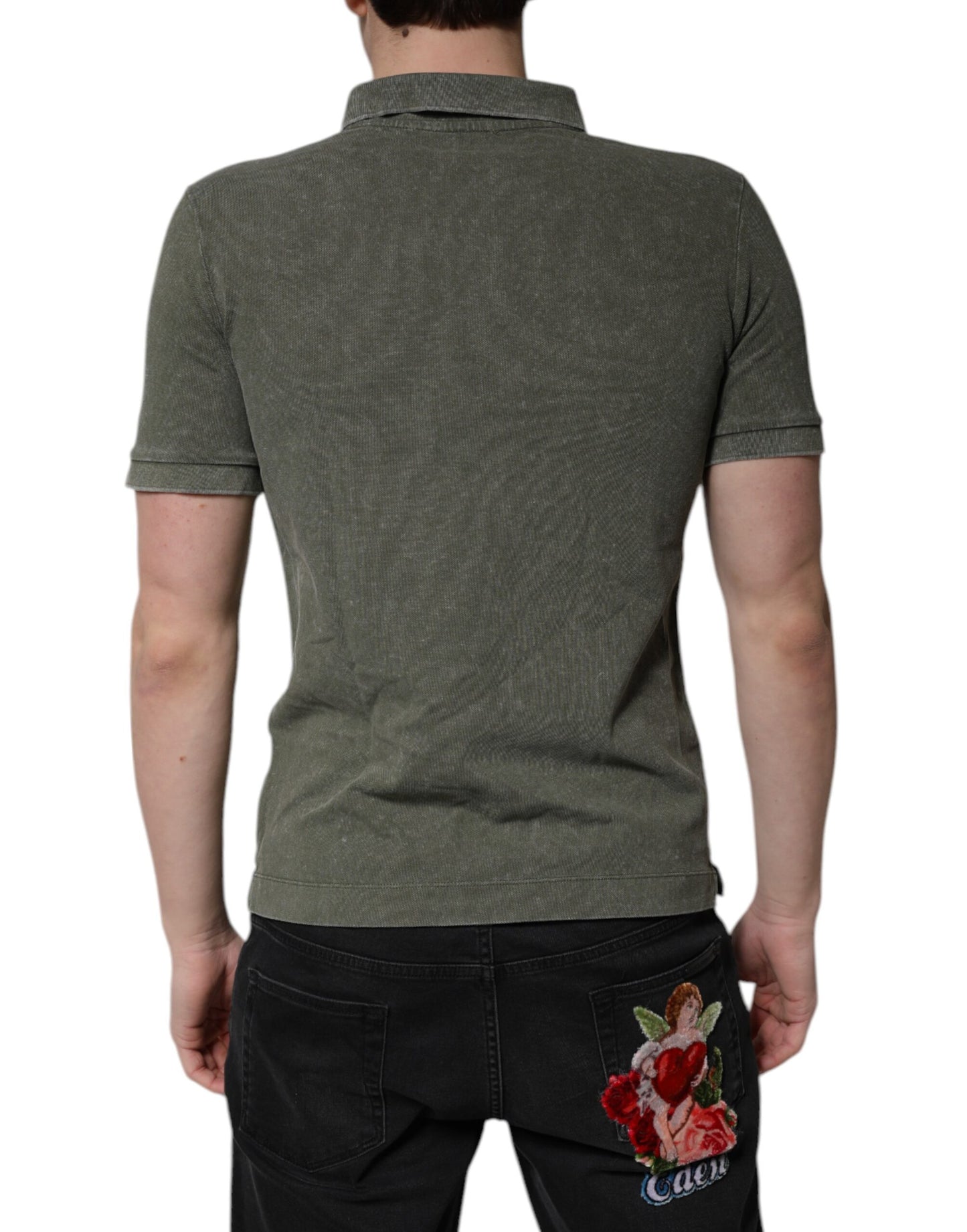 Dolce & Gabbana Army Green Logo Plaque Cotton Polo Shirt T-shirt Dolce & Gabbana