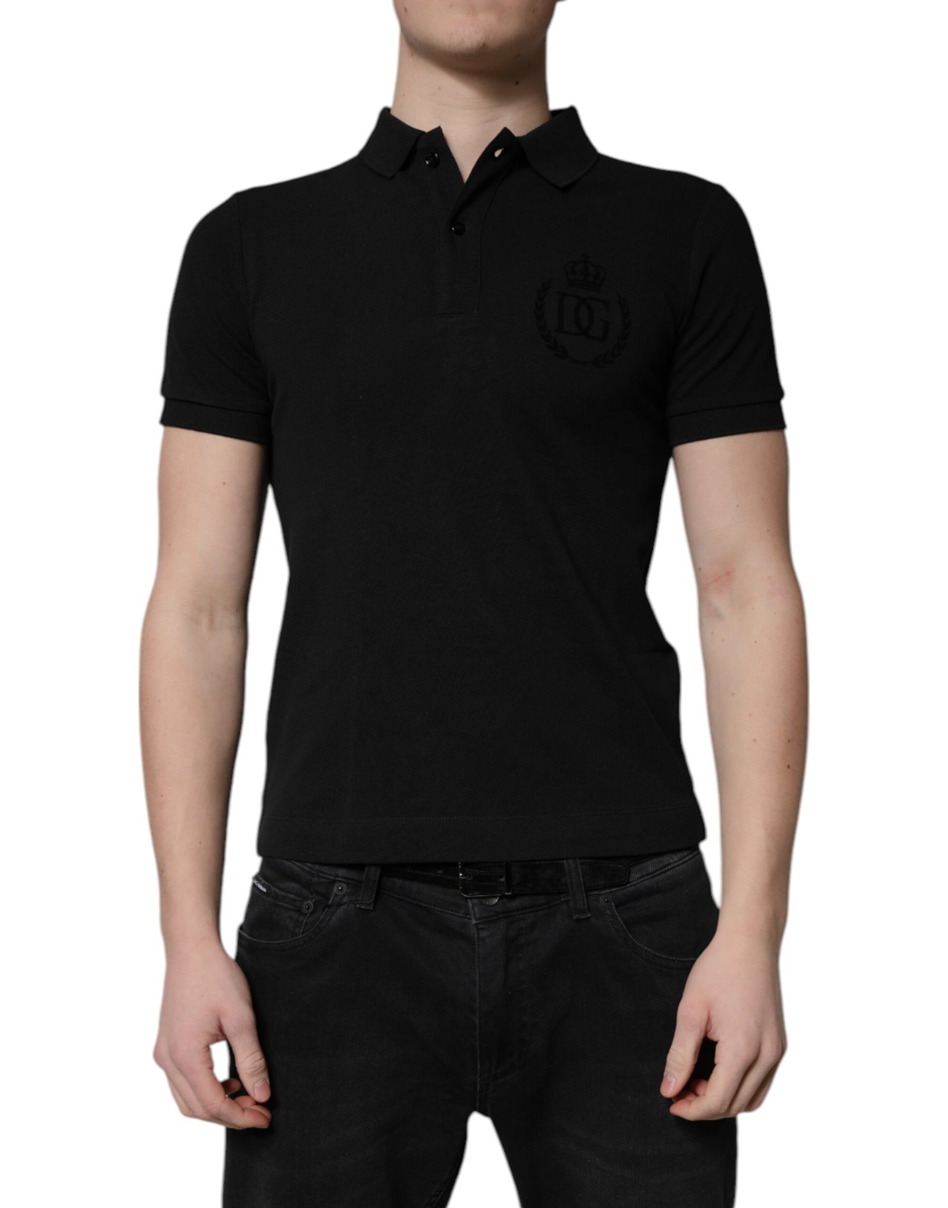 Dolce & Gabbana Black Cotton DG Logo Collared Polo T-shirt Dolce & Gabbana