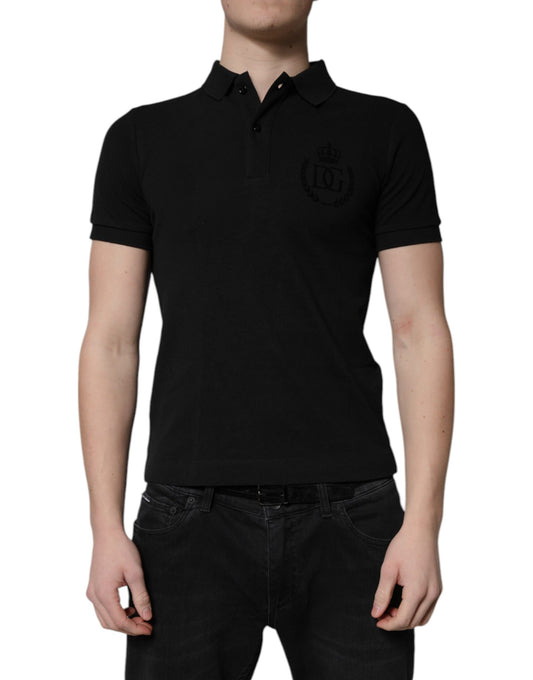 Dolce & Gabbana Black Cotton DG Logo Collared Polo T-shirt Dolce & Gabbana