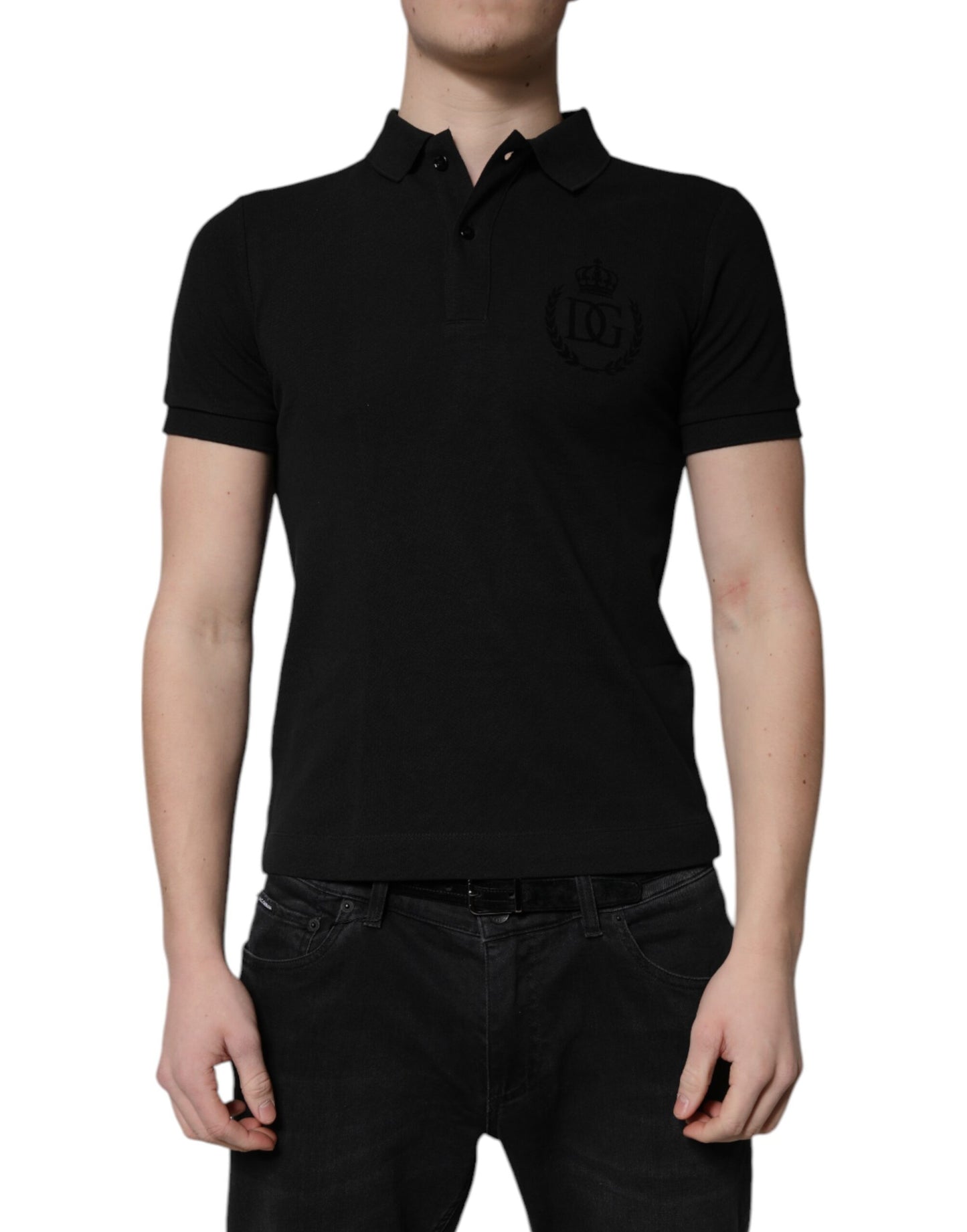 Dolce & Gabbana Black Cotton DG Logo Collared Polo T-shirt Dolce & Gabbana