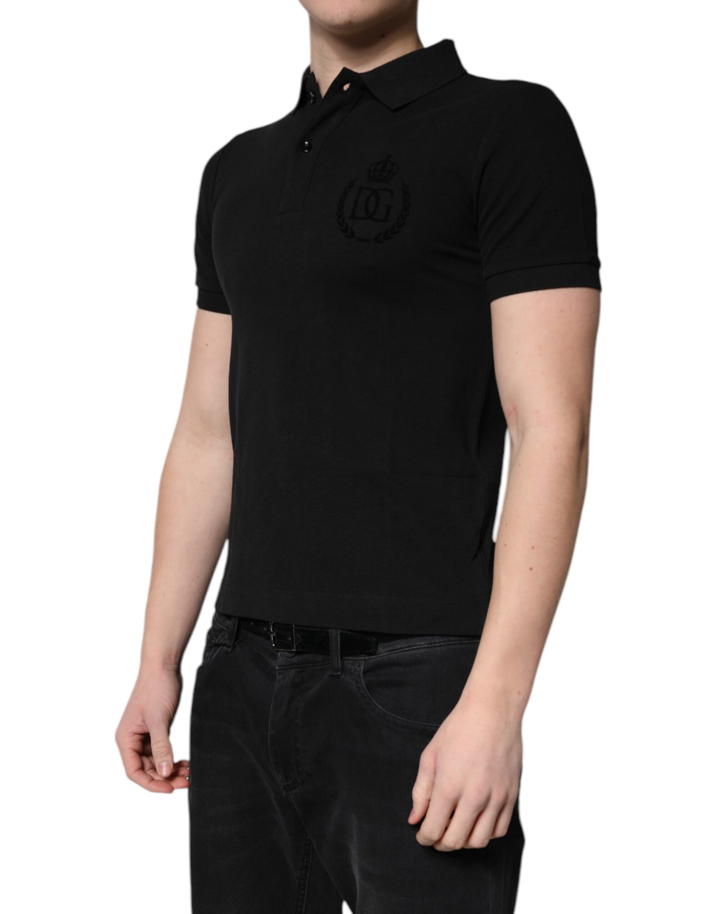 Dolce & Gabbana Black Cotton DG Logo Collared Polo T-shirt Dolce & Gabbana