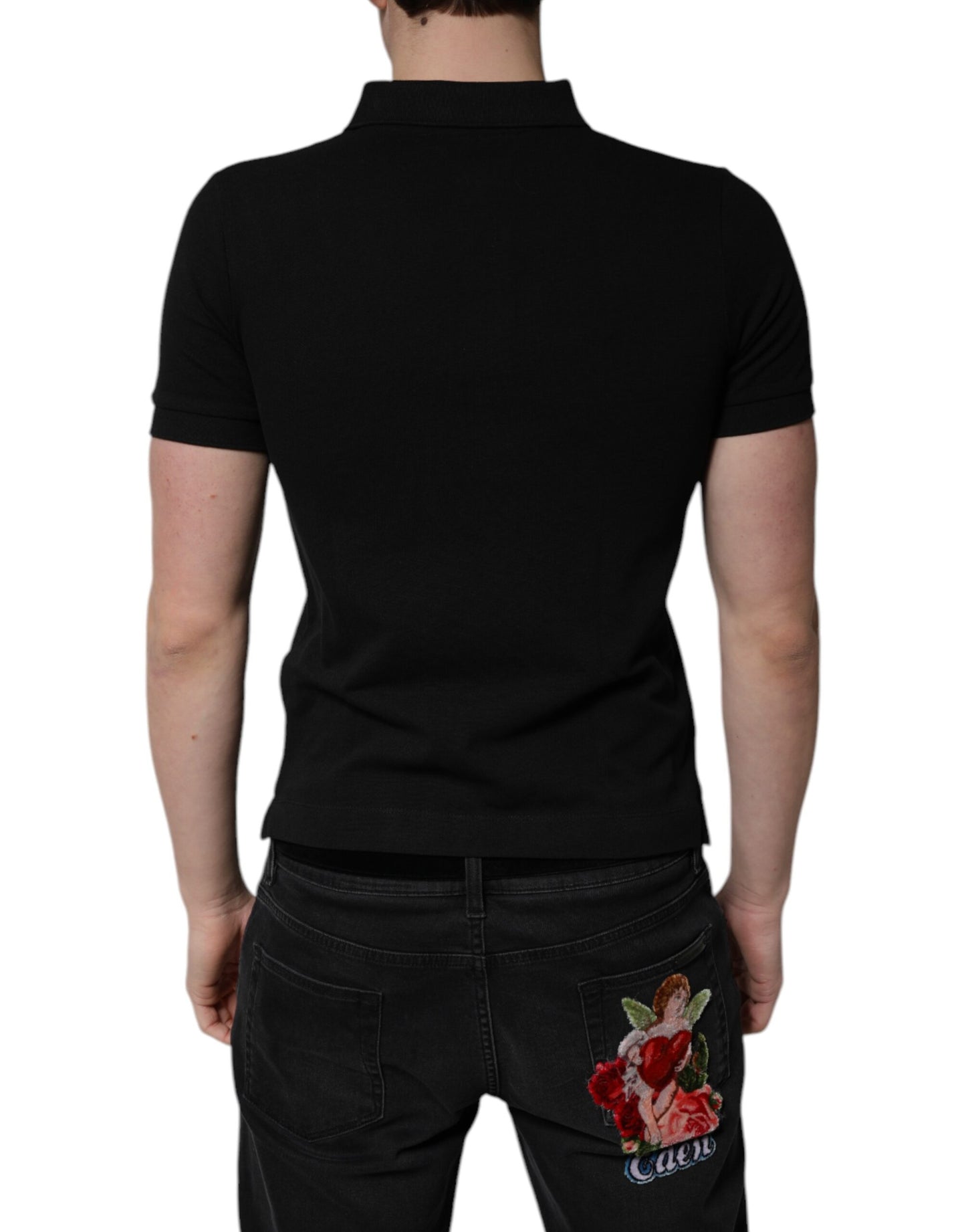 Dolce & Gabbana Black Cotton DG Logo Collared Polo T-shirt Dolce & Gabbana