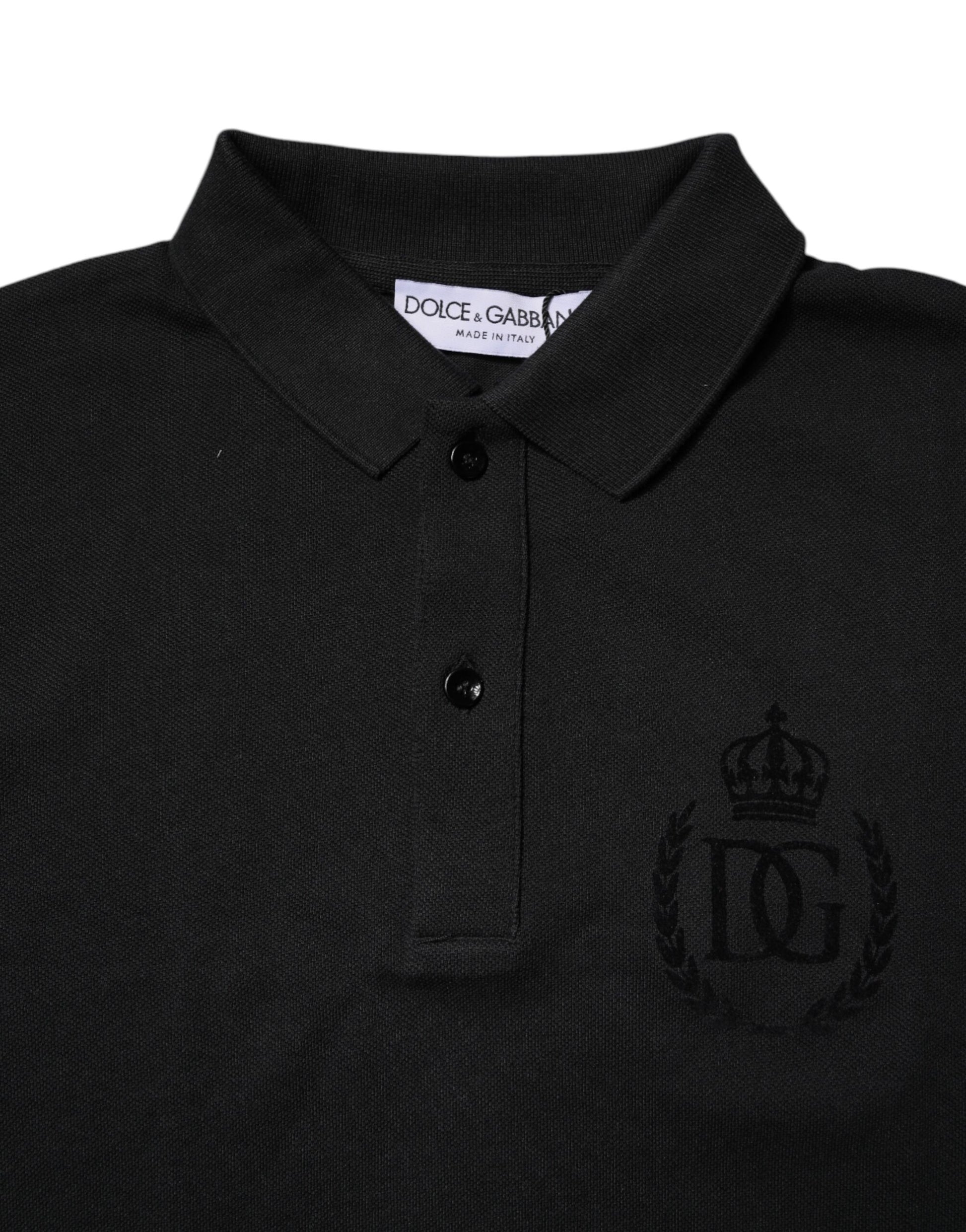 Dolce & Gabbana Black Cotton DG Logo Collared Polo T-shirt Dolce & Gabbana