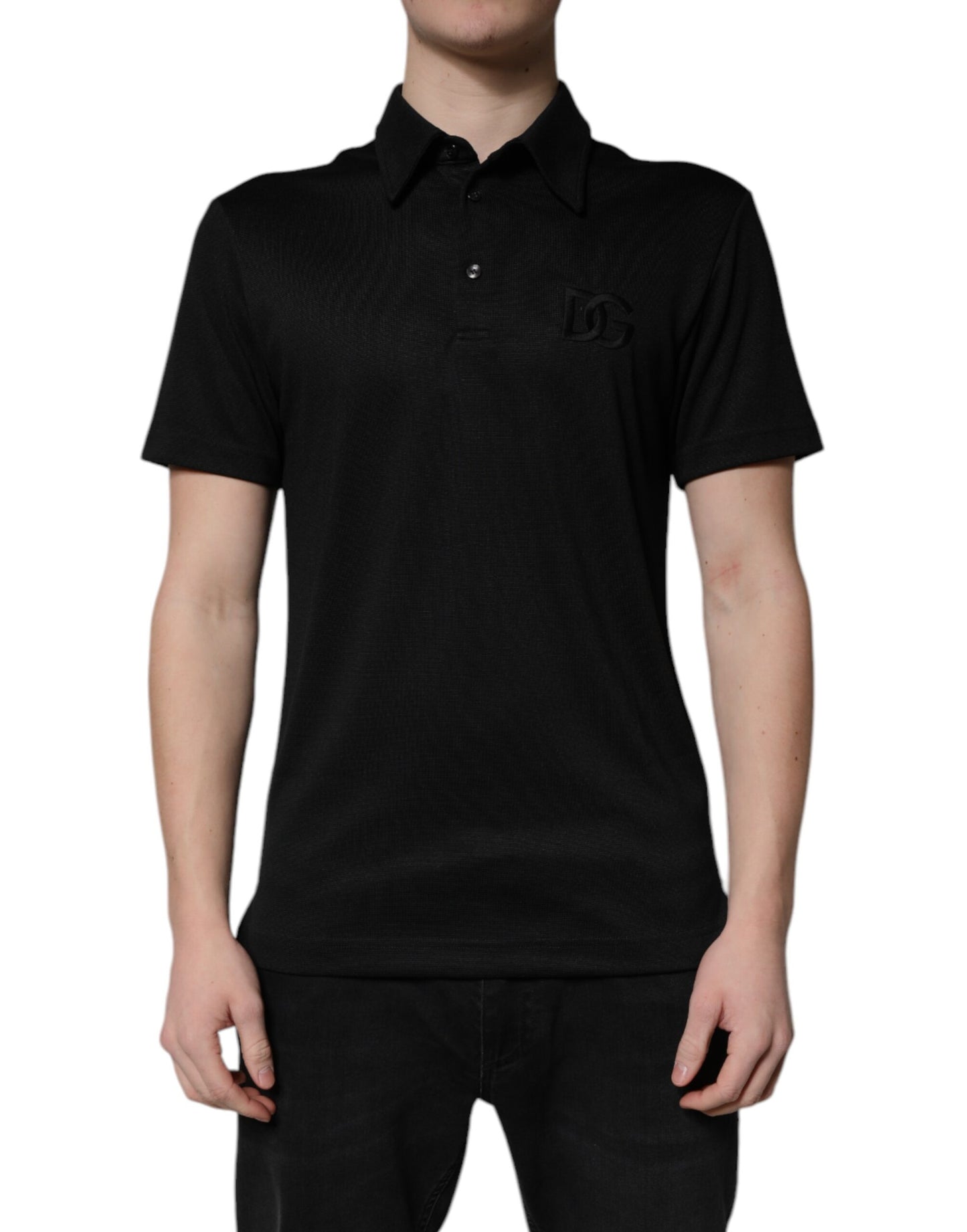 Dolce & Gabbana Black Polyester DG Logo Collared Polo T-shirt Dolce & Gabbana