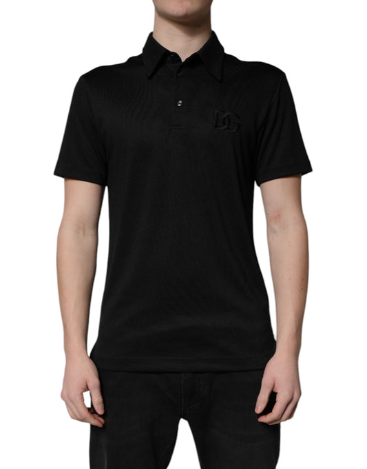 Dolce & Gabbana Black Polyester DG Logo Collared Polo T-shirt Dolce & Gabbana