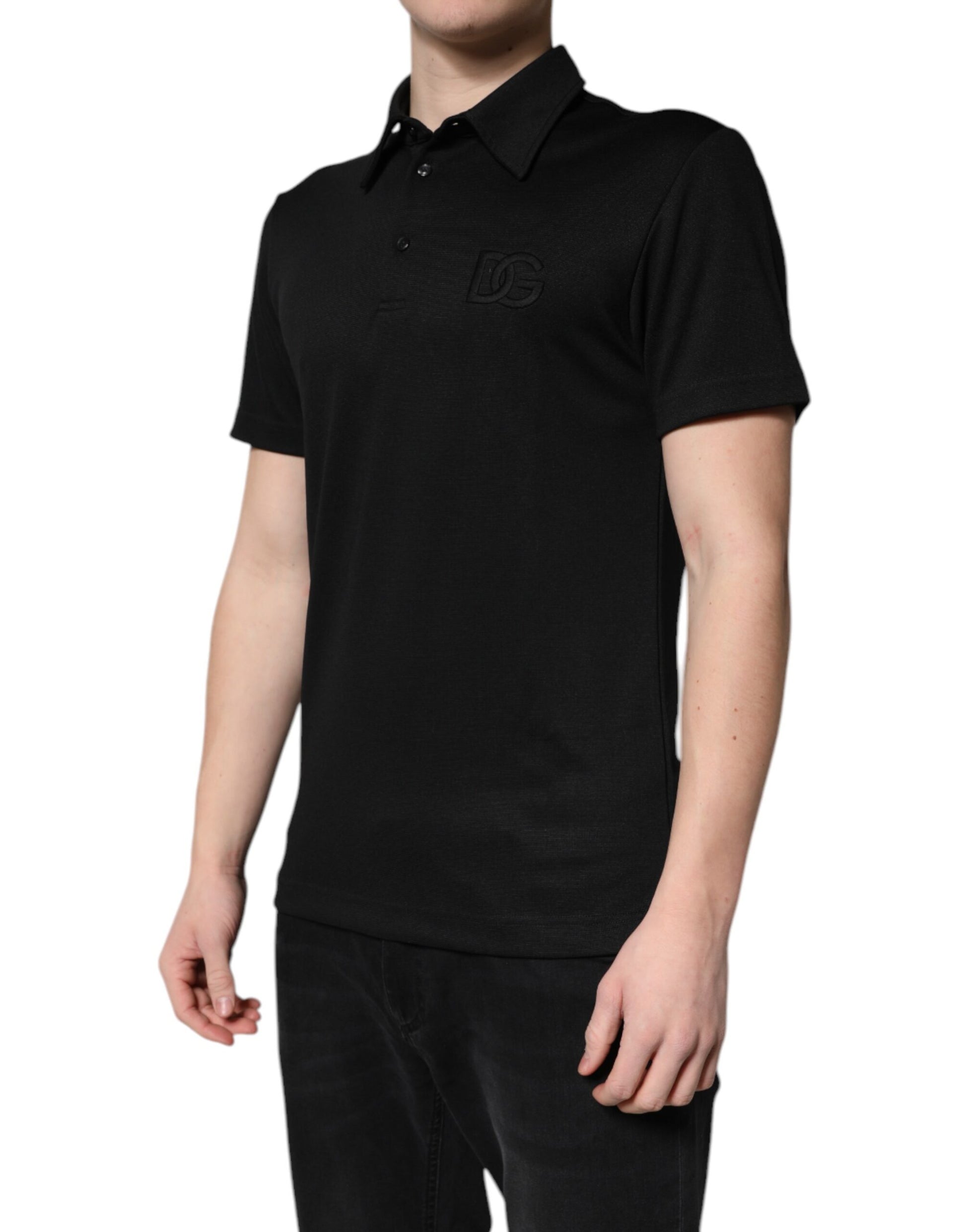 Dolce & Gabbana Black Polyester DG Logo Collared Polo T-shirt Dolce & Gabbana