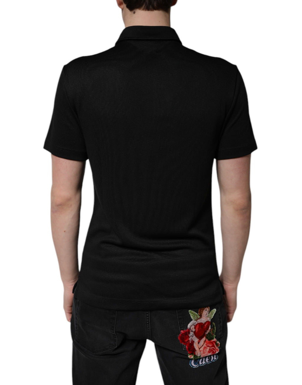 Dolce & Gabbana Black Polyester DG Logo Collared Polo T-shirt - Eljoys Fashion 
