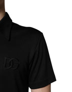 Dolce & Gabbana Black Polyester DG Logo Collared Polo T-shirt - Eljoys Fashion 