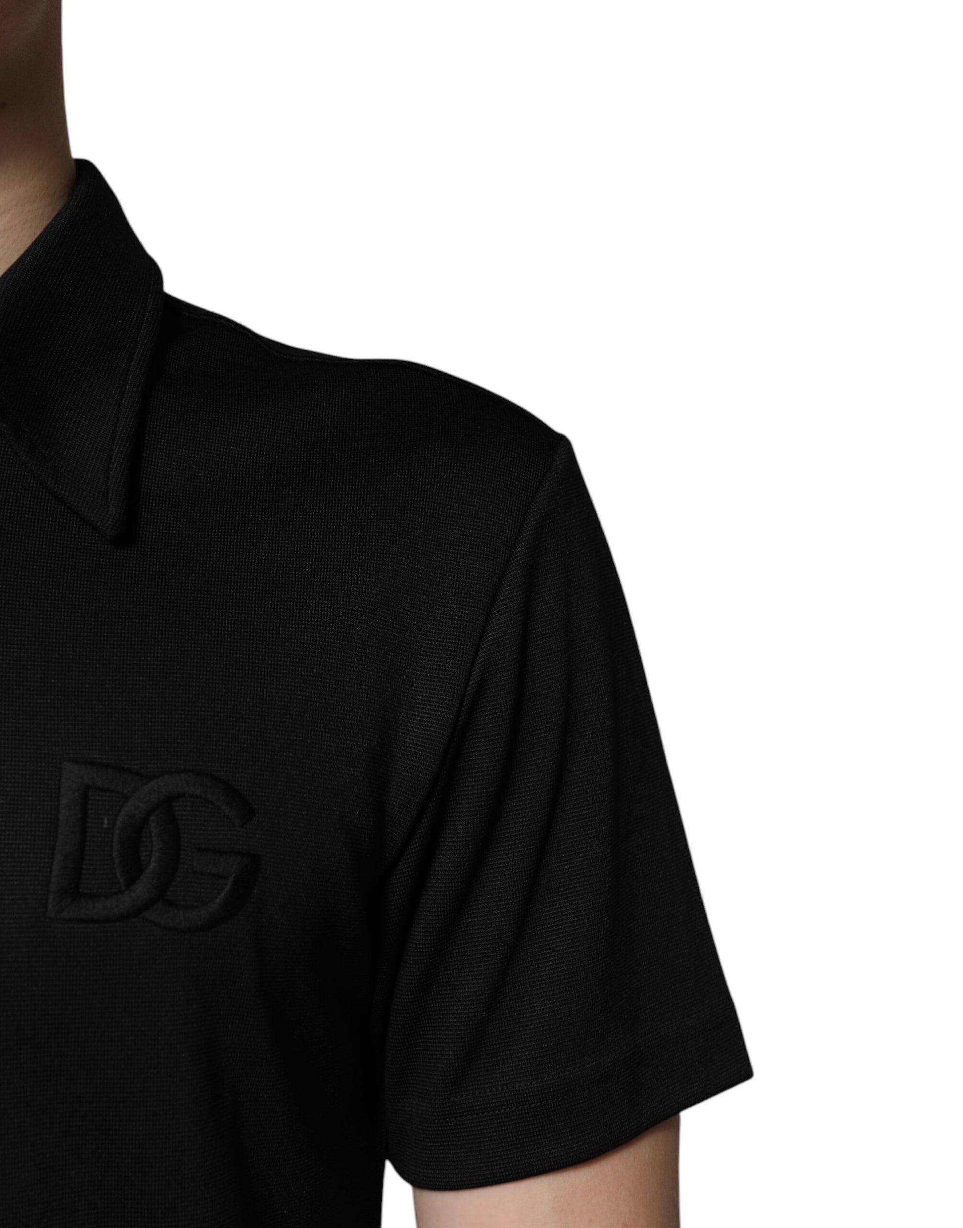 Dolce & Gabbana Black Polyester DG Logo Collared Polo T-shirt Dolce & Gabbana