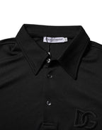 Dolce & Gabbana Black Polyester DG Logo Collared Polo T-shirt - Eljoys Fashion 