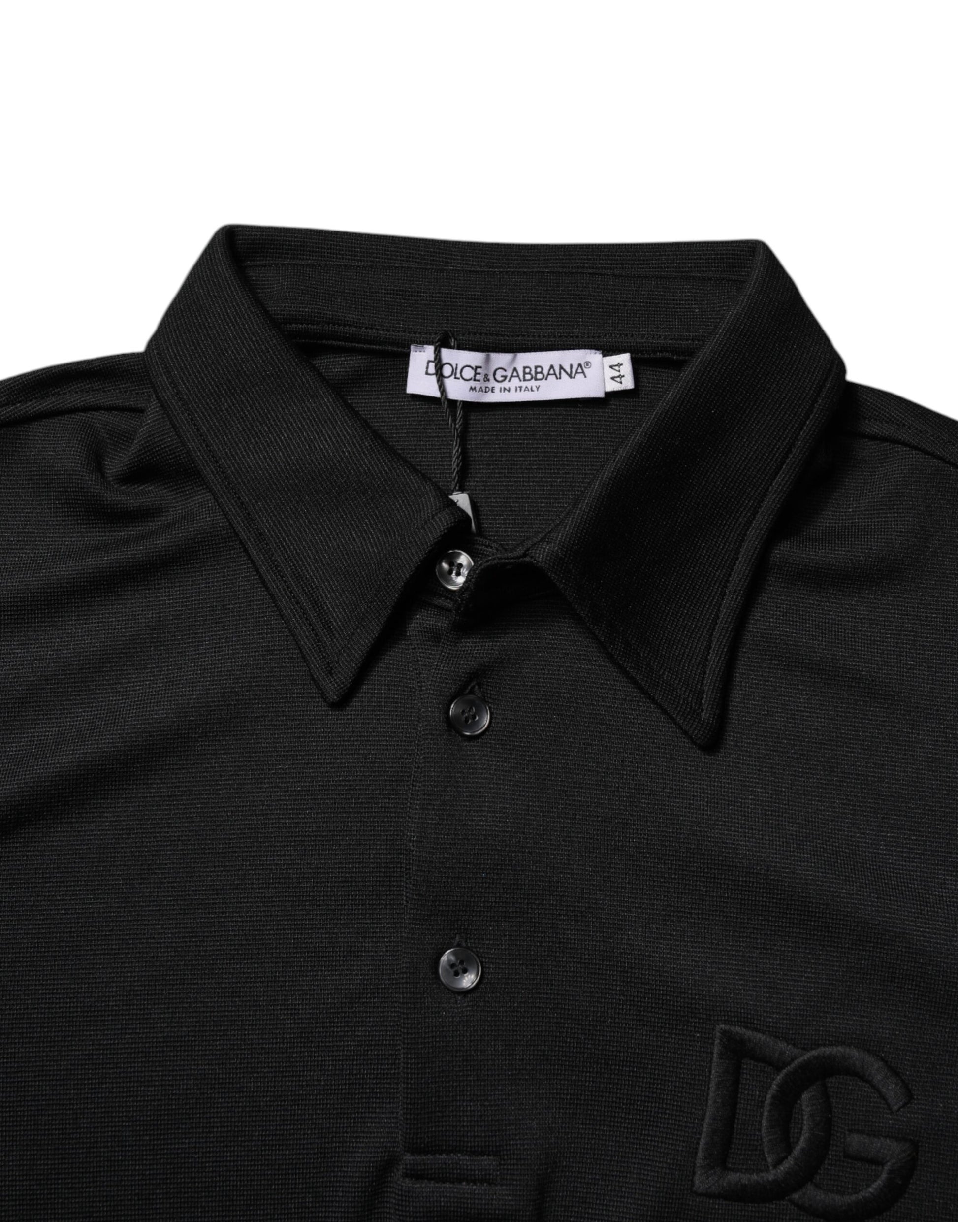 Dolce & Gabbana Black Polyester DG Logo Collared Polo T-shirt Dolce & Gabbana