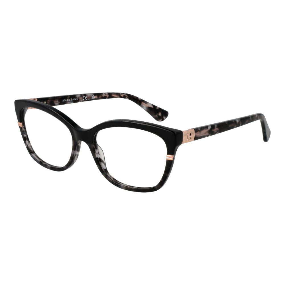 Marciano by Guess black acetate glasses frames with sleek, rectangular design and clear lenses, showcasing modern eyewear style.