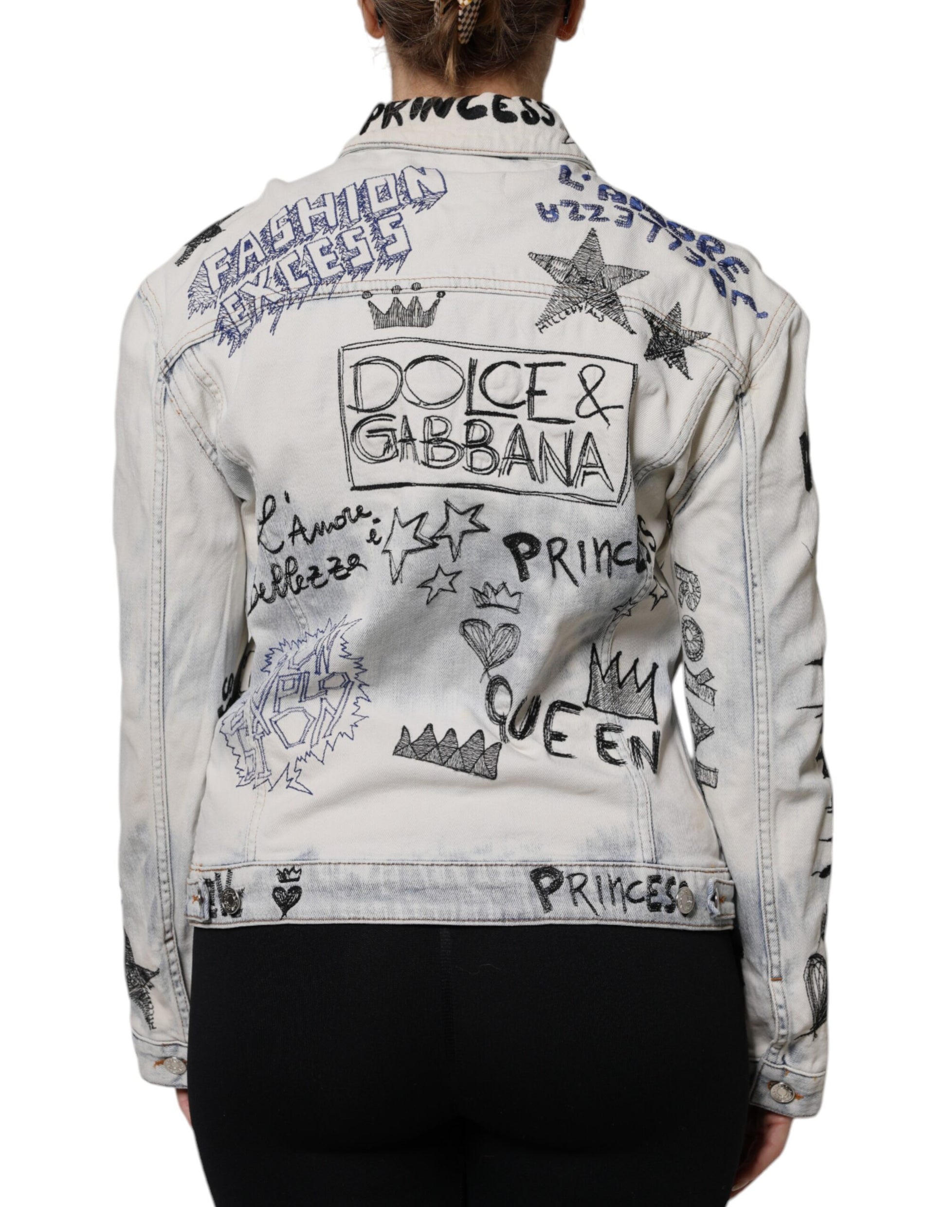 Dolce & Gabbana Light Blue Graffiti Button Down Denim Jacket Dolce & Gabbana