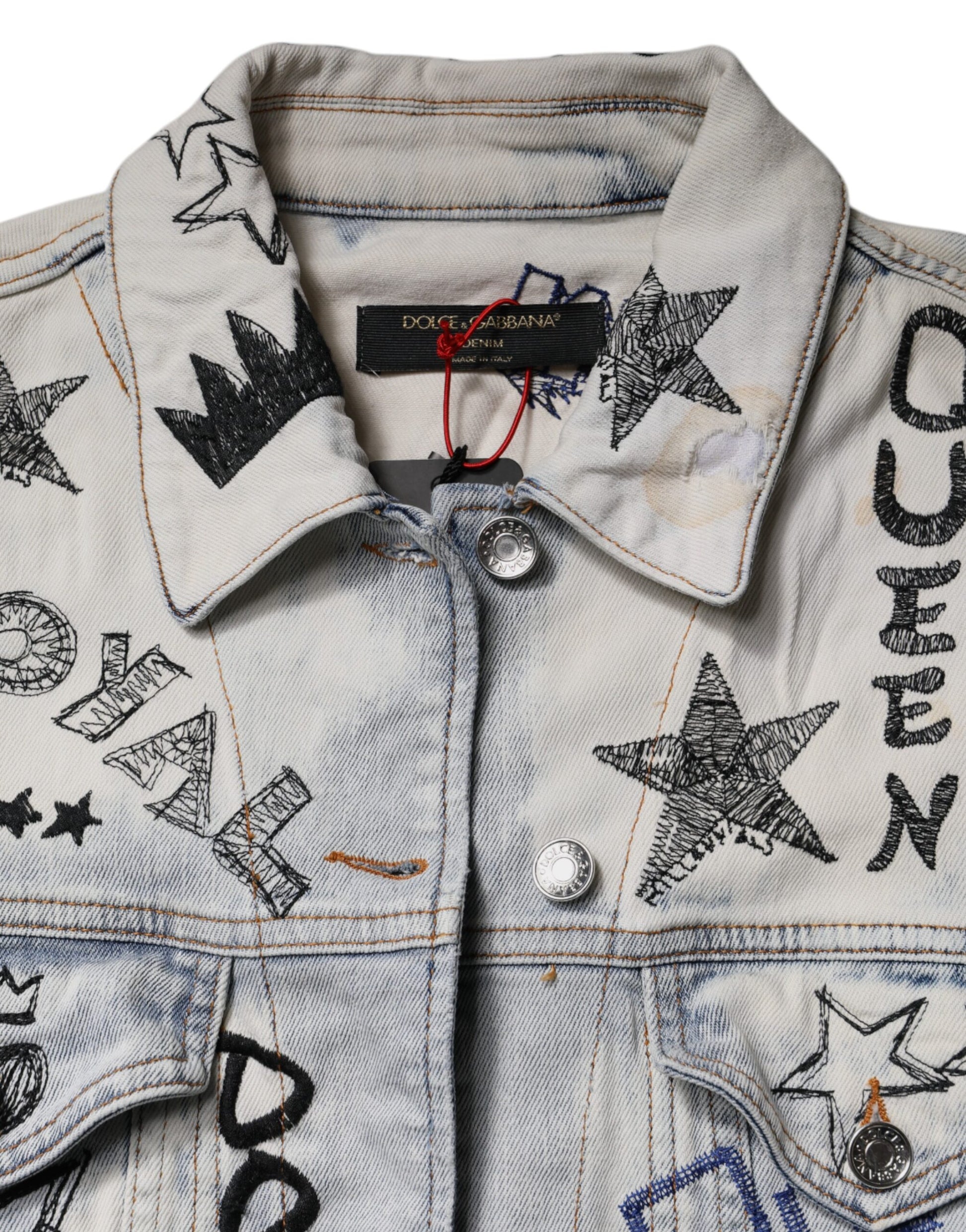 Dolce & Gabbana Light Blue Graffiti Button Down Denim Jacket Dolce & Gabbana