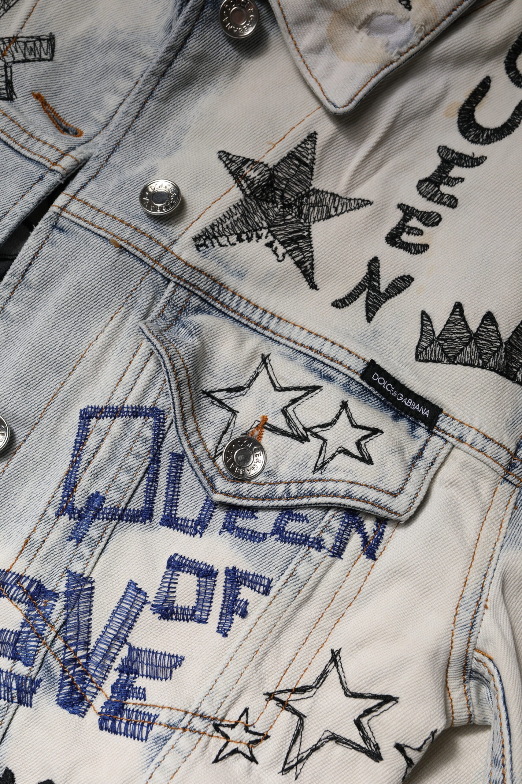 Dolce & Gabbana Light Blue Graffiti Button Down Denim Jacket Dolce & Gabbana