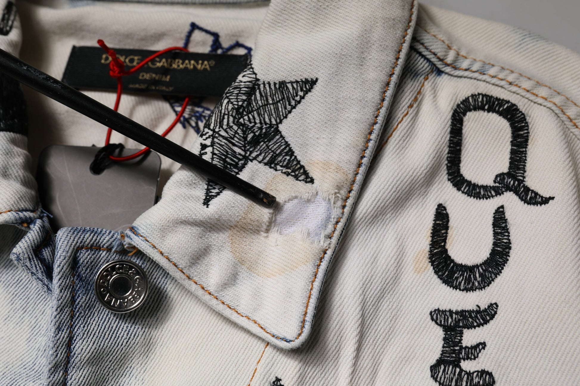 Dolce & Gabbana Light Blue Graffiti Button Down Denim Jacket Dolce & Gabbana
