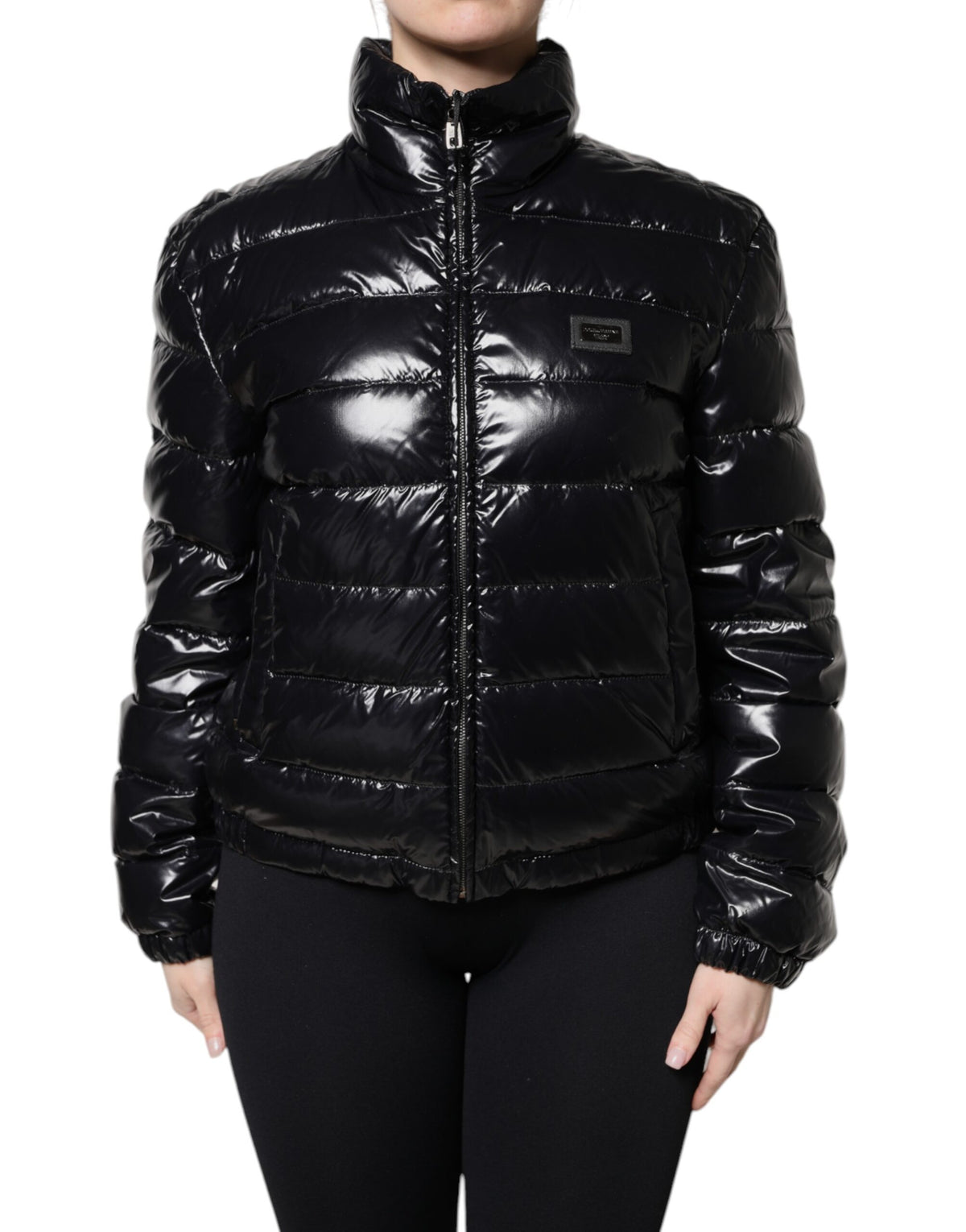 Dolce & Gabbana Black Logo Plaque Full Zip Puffer Jacket - Eljoys Fashion 