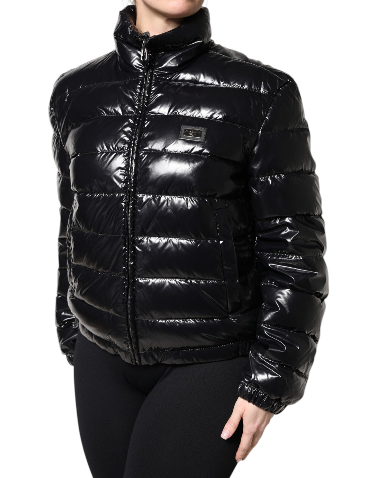 Dolce & Gabbana Black Logo Plaque Full Zip Puffer Jacket - Eljoys Fashion 