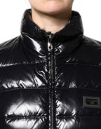 Dolce & Gabbana Black Logo Plaque Full Zip Puffer Jacket - Eljoys Fashion 