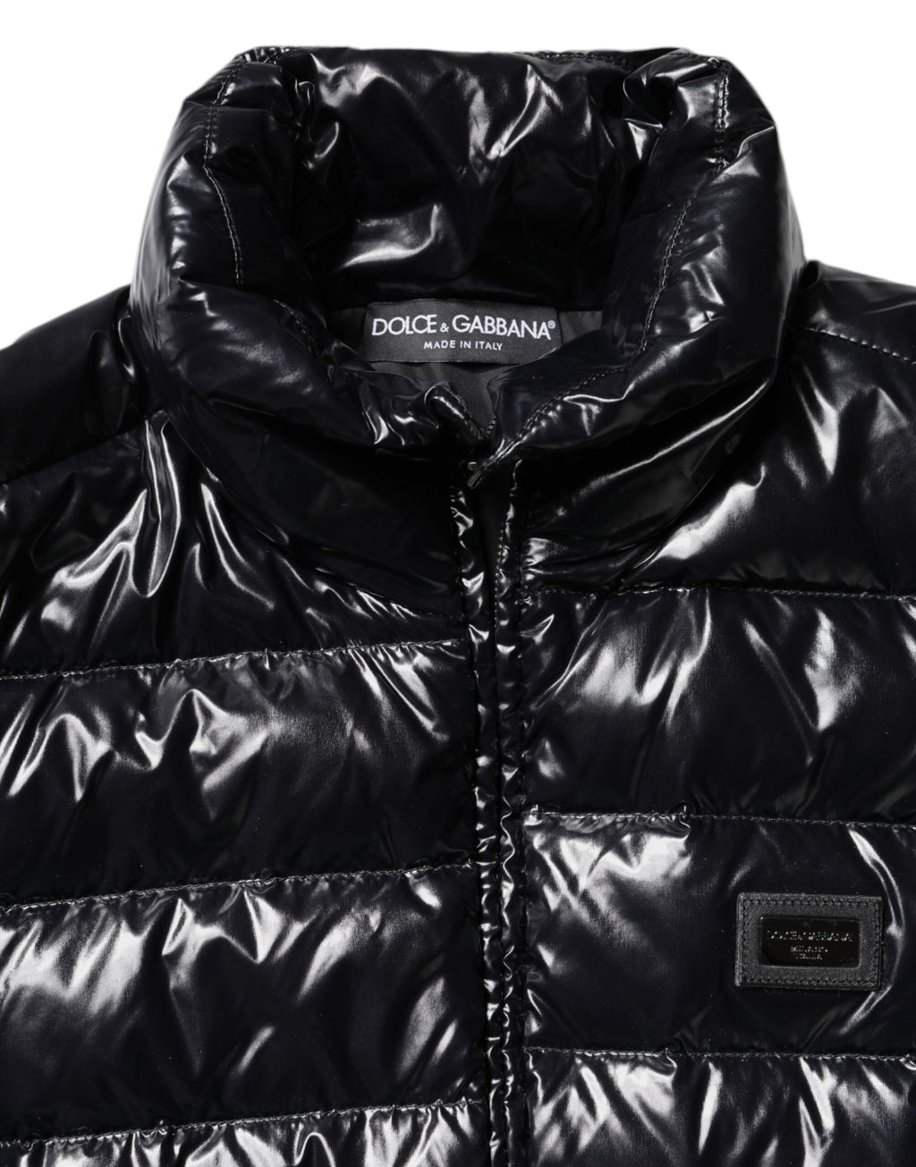Dolce & Gabbana Black Logo Plaque Full Zip Puffer Jacket - Eljoys Fashion 