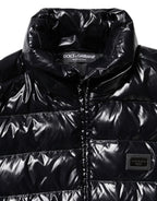 Dolce & Gabbana Black Logo Plaque Full Zip Puffer Jacket - Eljoys Fashion 